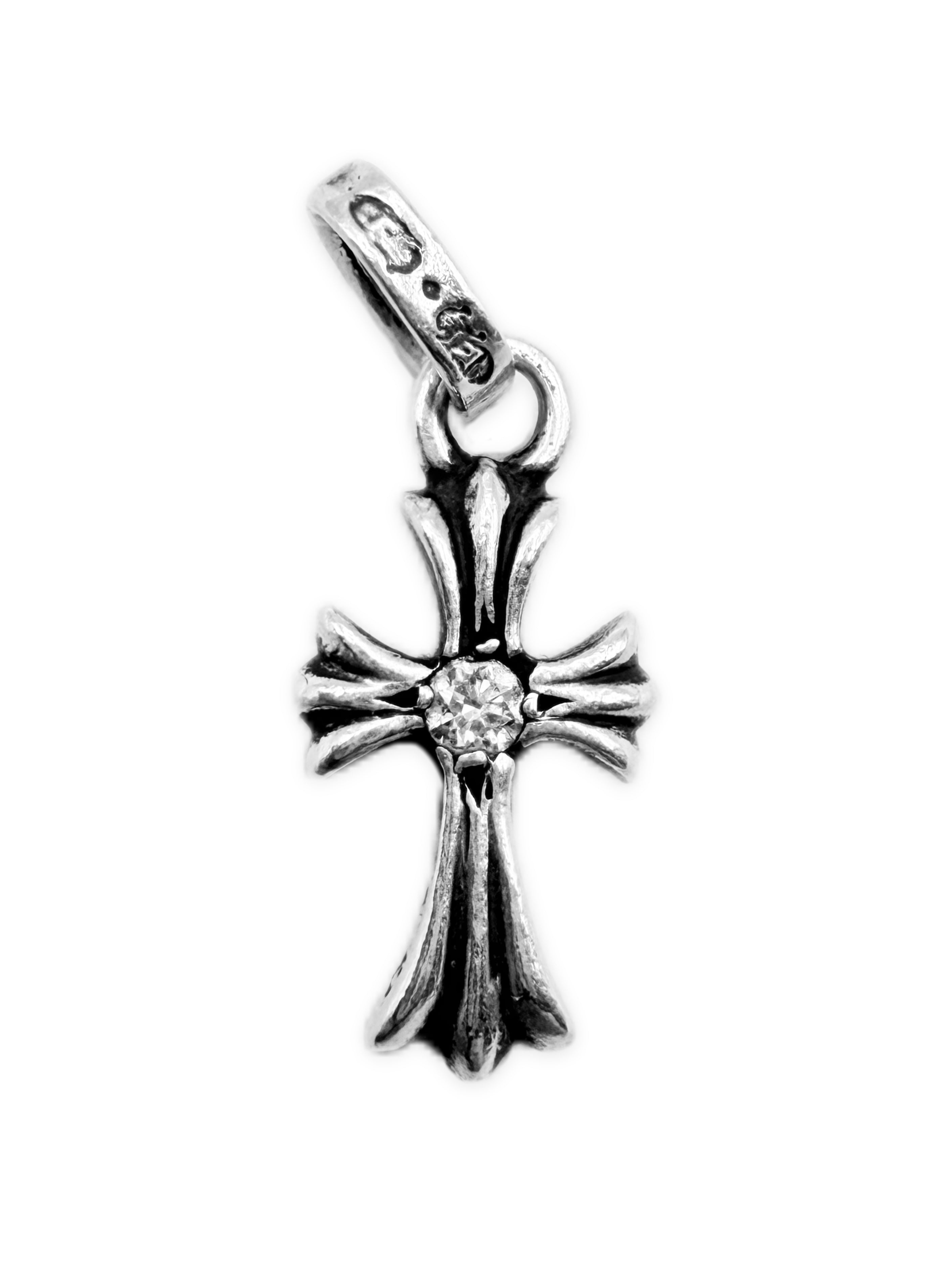 Chrome Hearts Diamond Factory Set Baby Fat Silver Cross Pendant