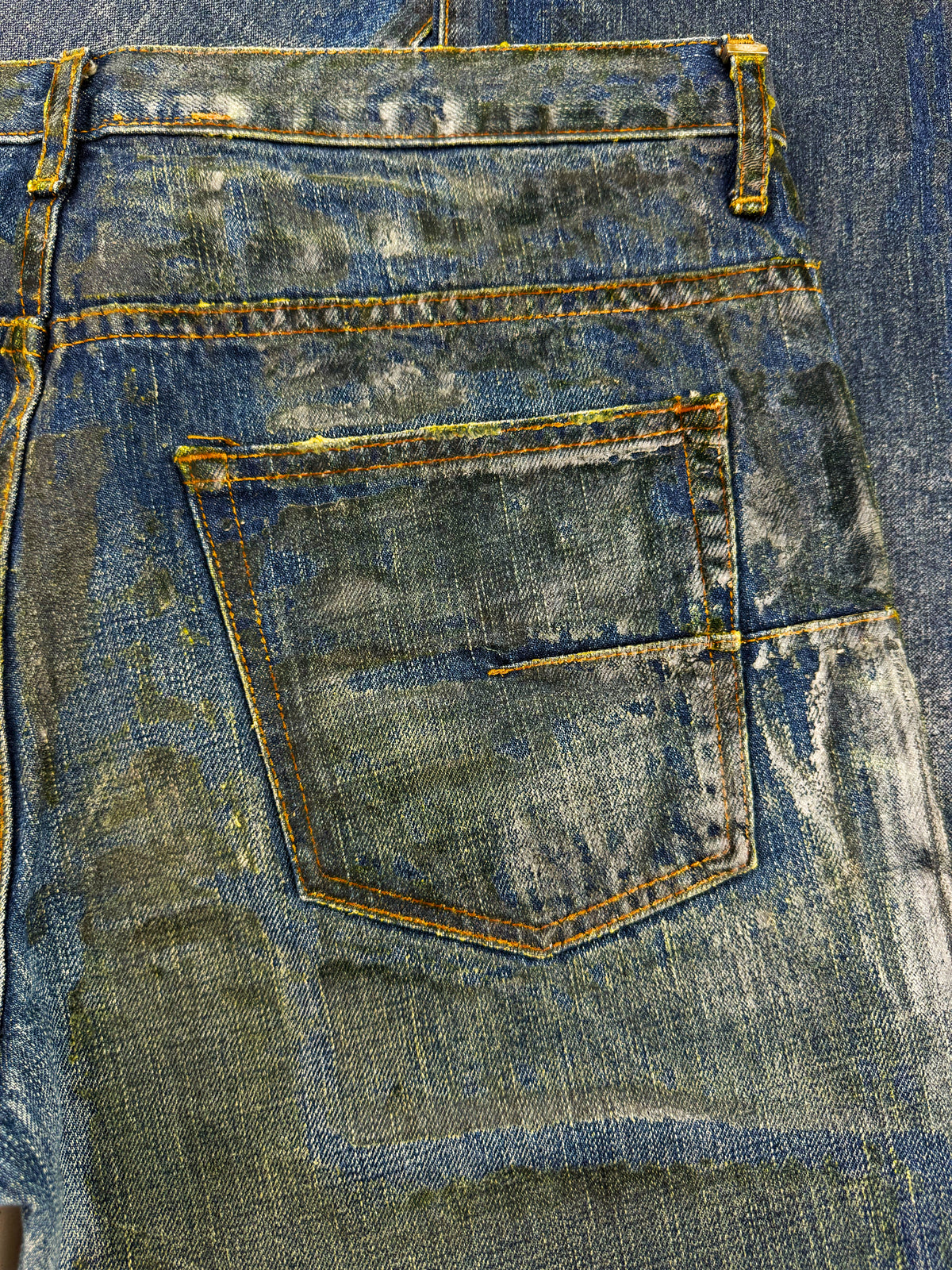 AW06 Dior Homme by Hedi Slimane ‘Luster’ Clawmark Waxed Blue Denim Jeans