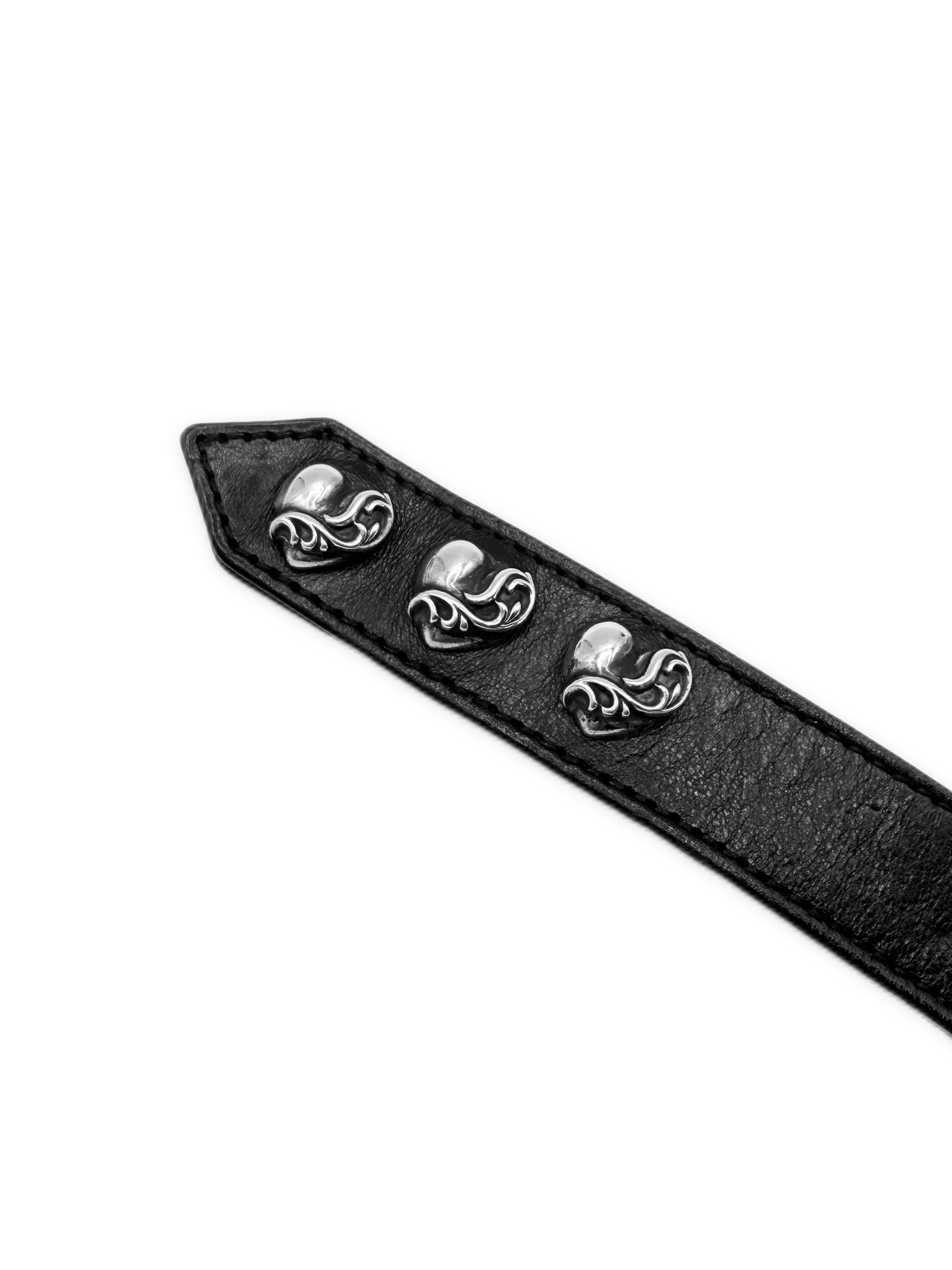 Chrome Hearts ‘Heart’ Motif Black Leather Snap Bracelet