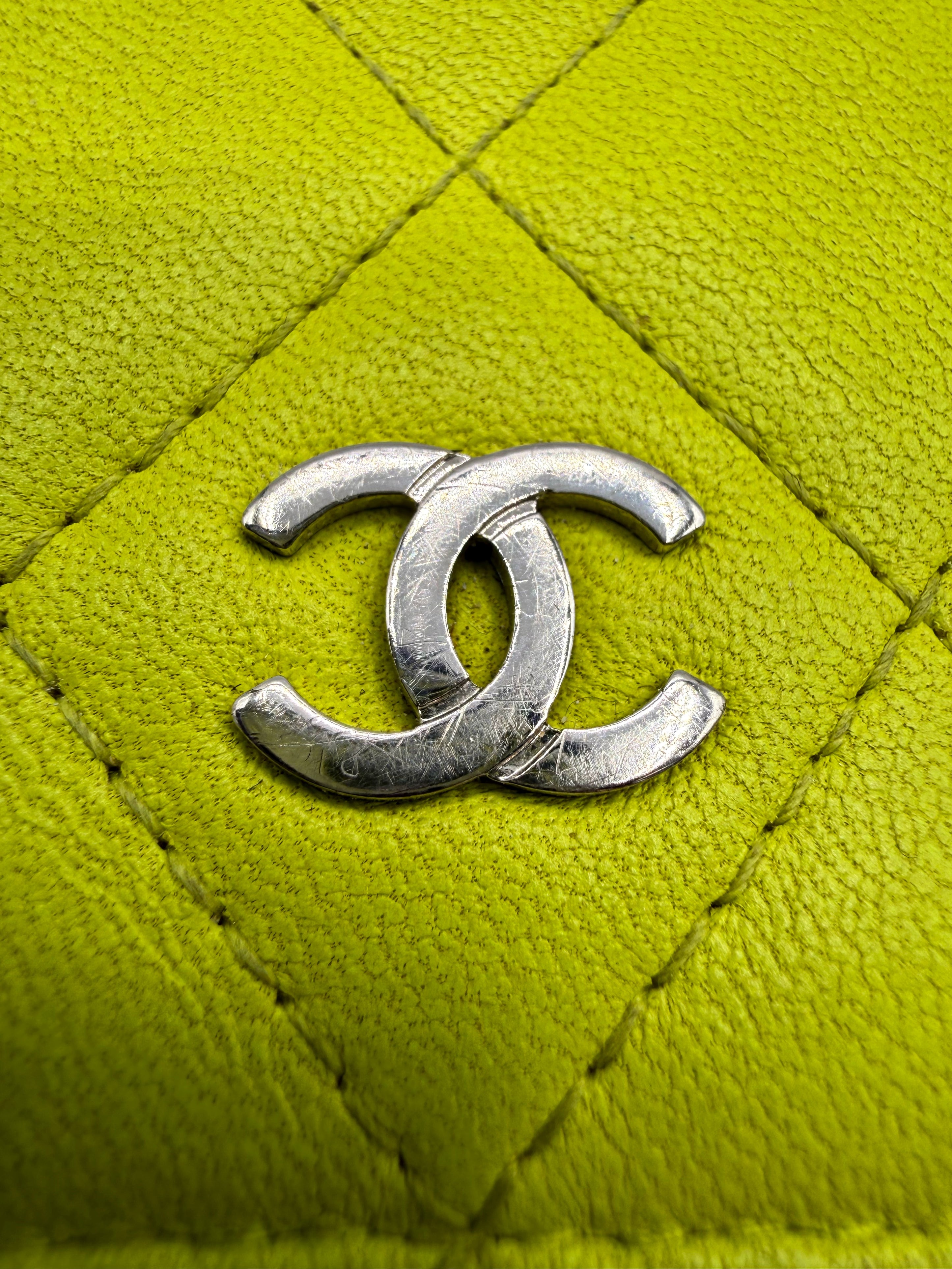 Chanel CC Logo Lime Green Leather Quilted Wallet