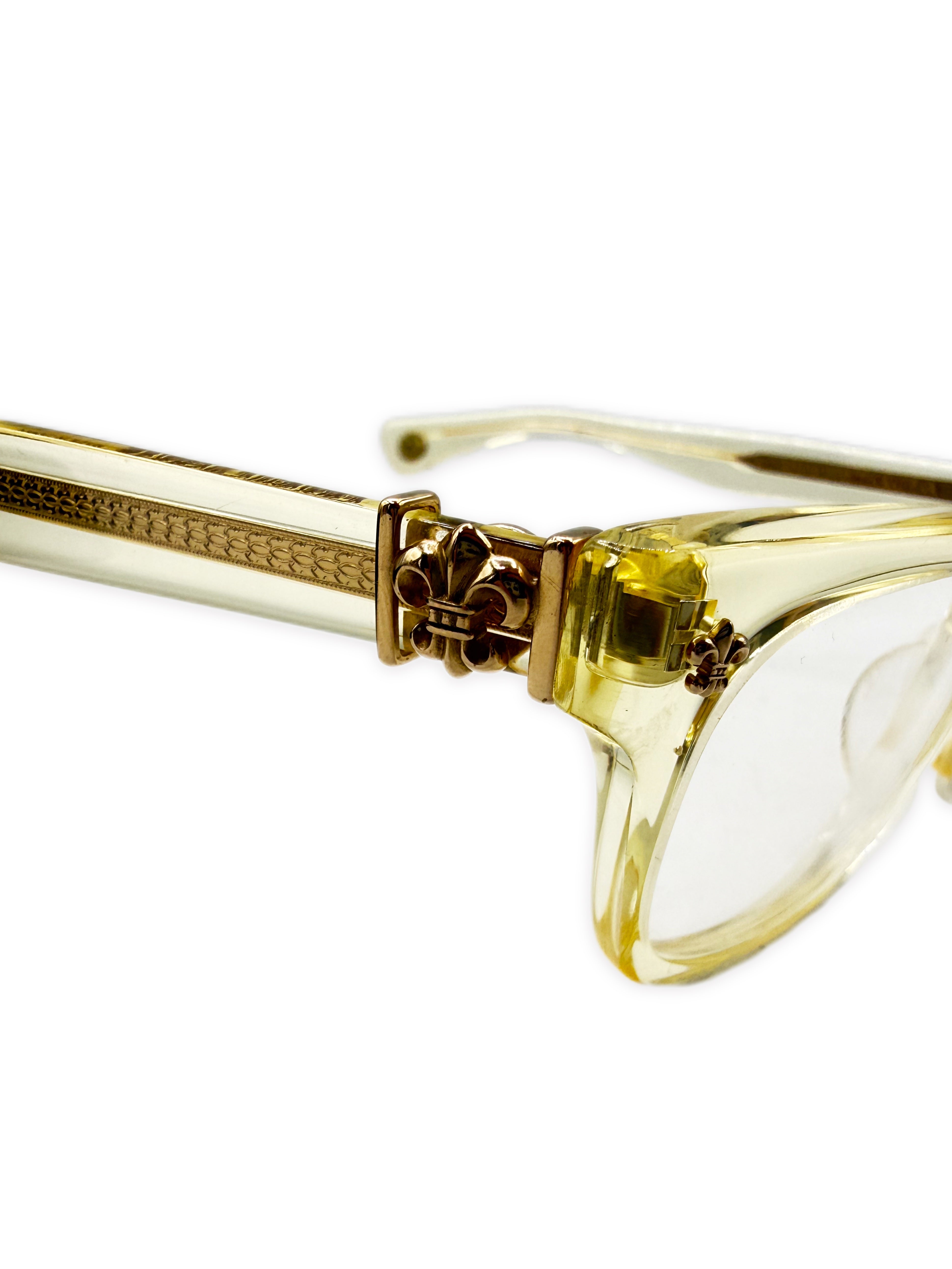 Chrome Hearts Gittin Any Crystal Gold Fleur de Lis Glasses