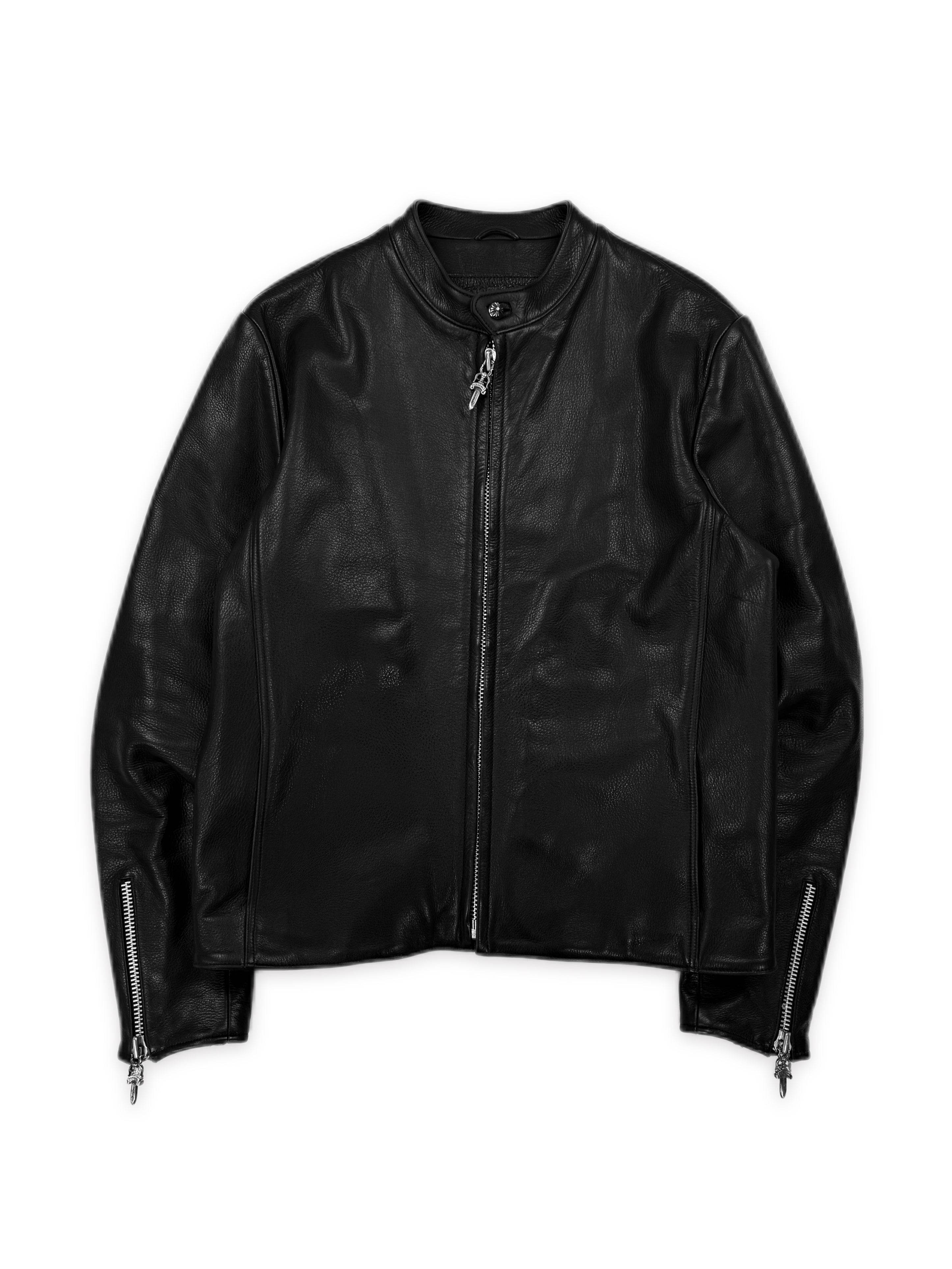 Chrome Hearts Moto Cafe Racer Dagger Zip Leather Jacket