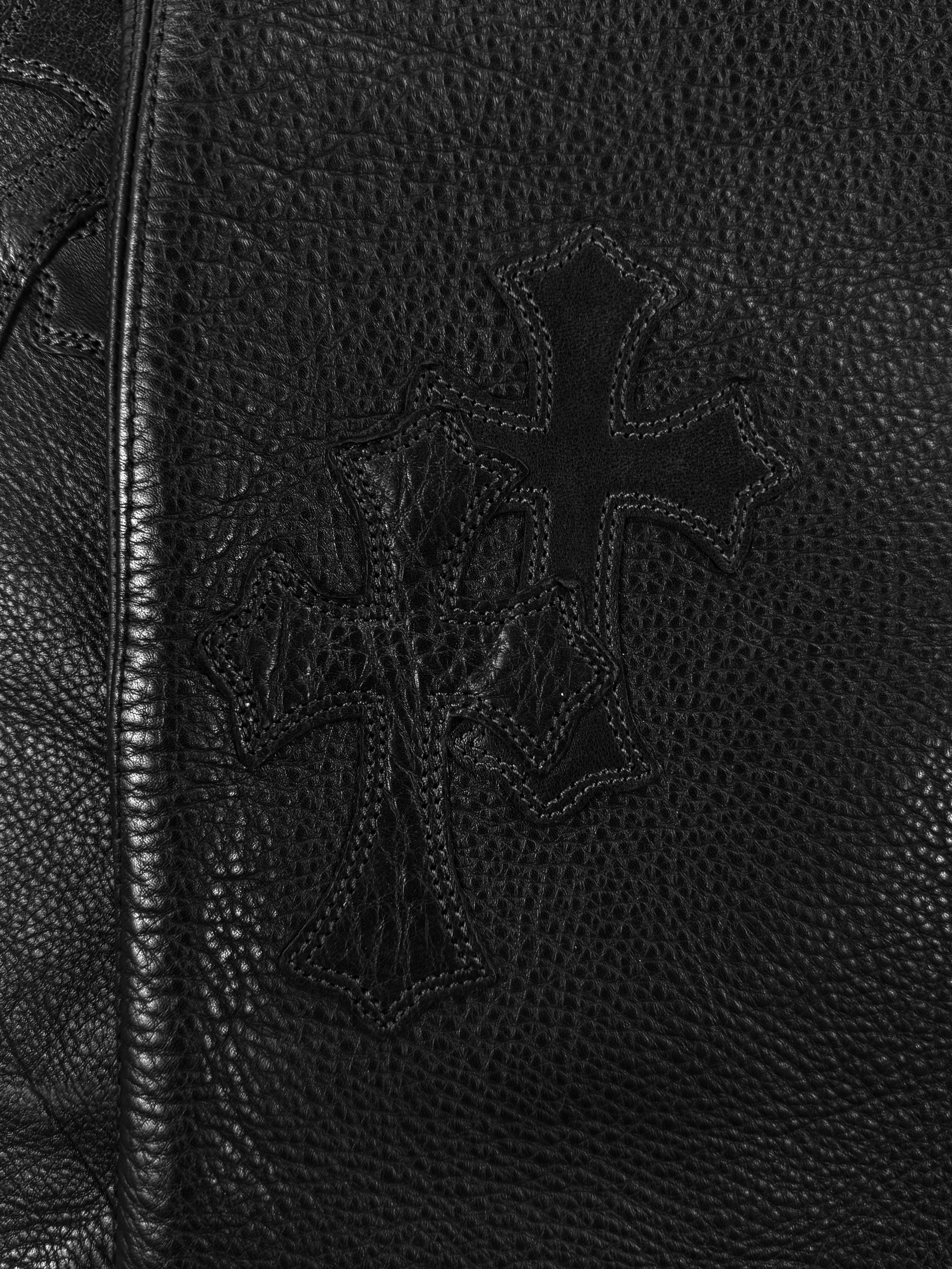 Chrome Hearts ‘Fuck’ Black Leather 19 Cross Patch Pants