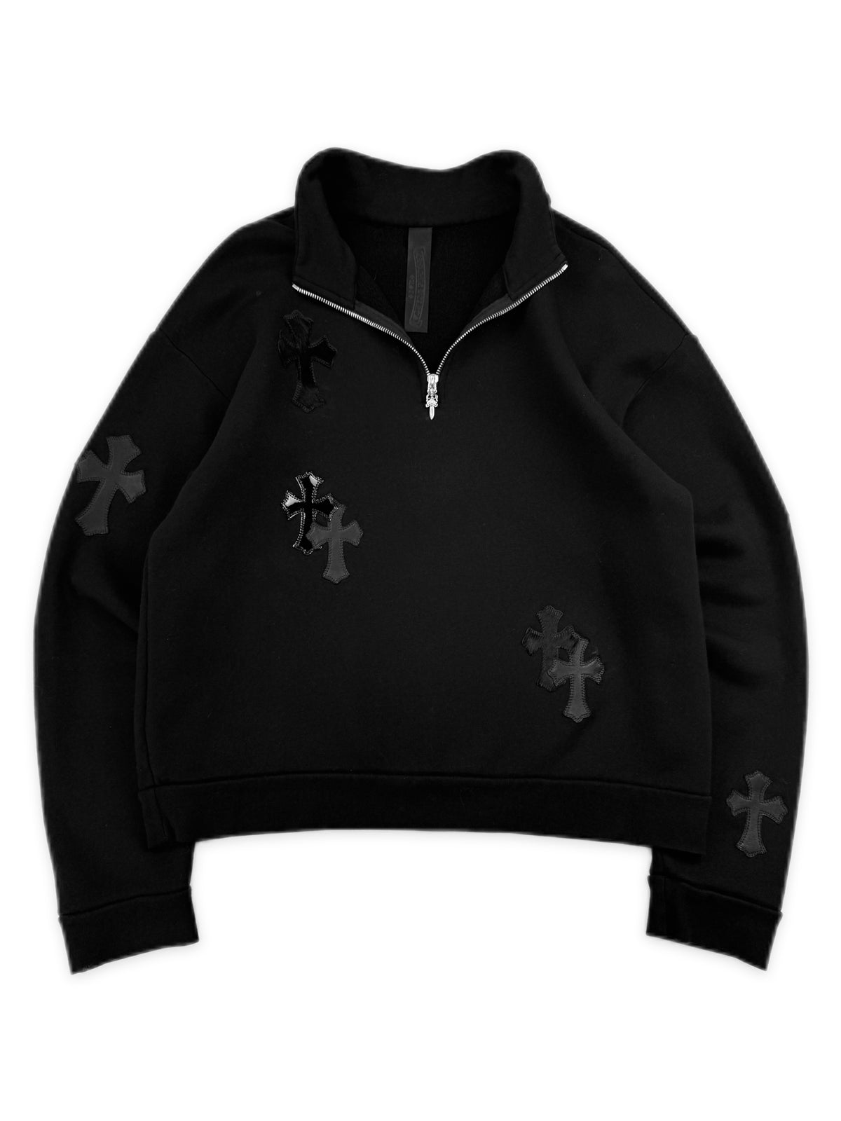 Chrome Hearts 13 Pony Hair Patent Leather Cross Patch Quarter Zip Sweater