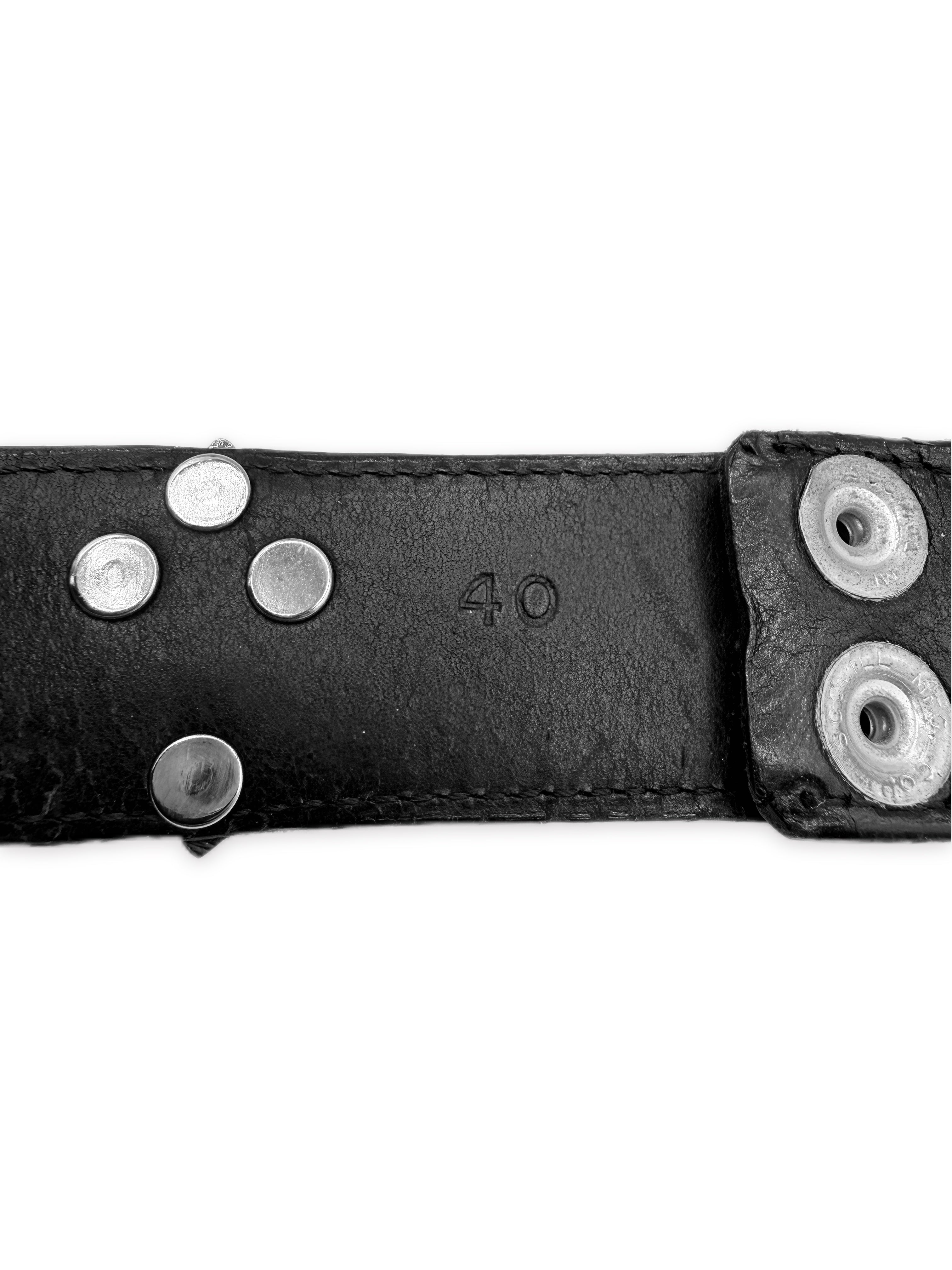 Chrome Hearts Cross Pendant Floral Snap .925 Silver Leather Belt Strap