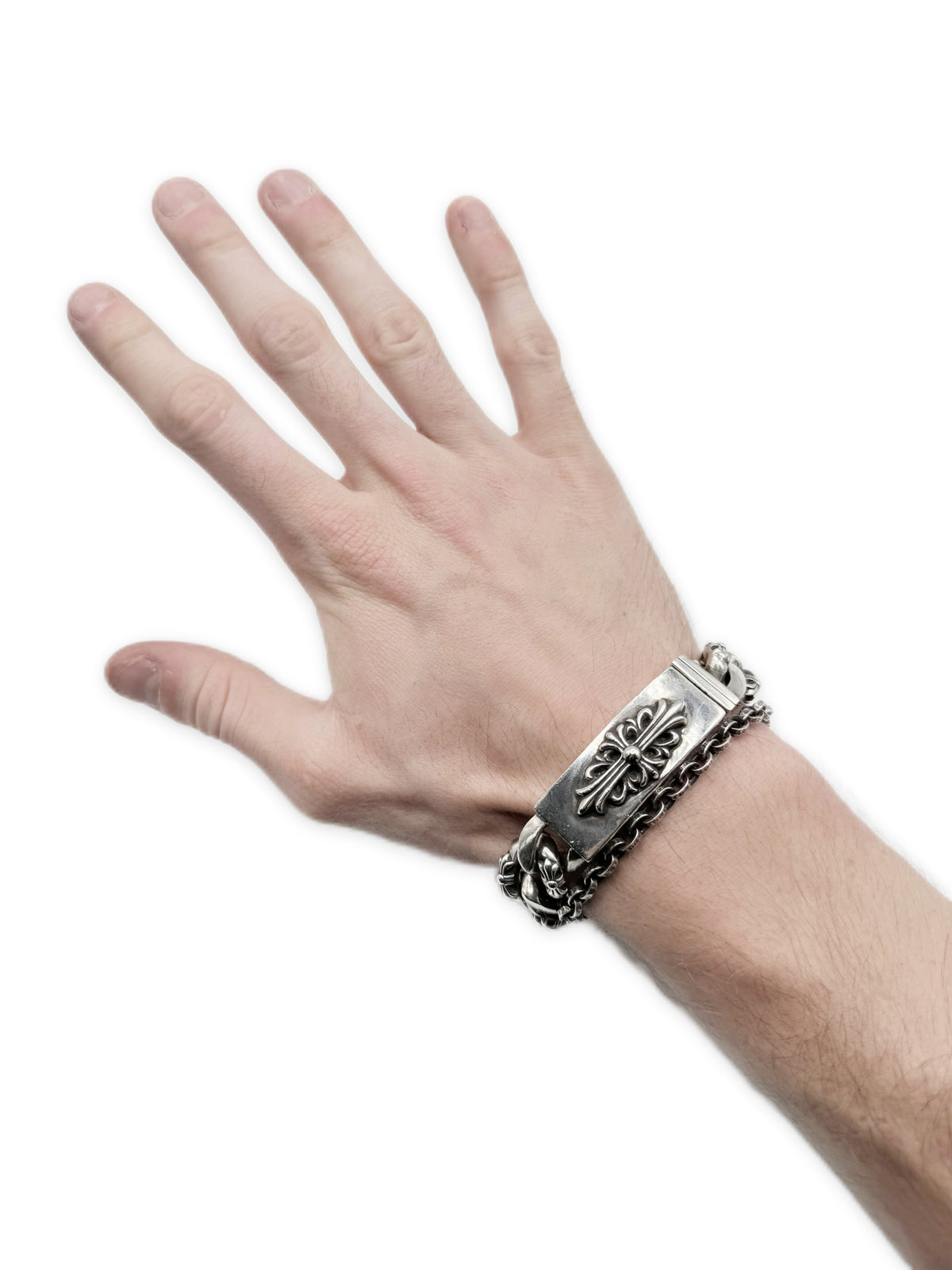 Chrome Hearts Floral ID 14 Cuban Link Silver Bracelet