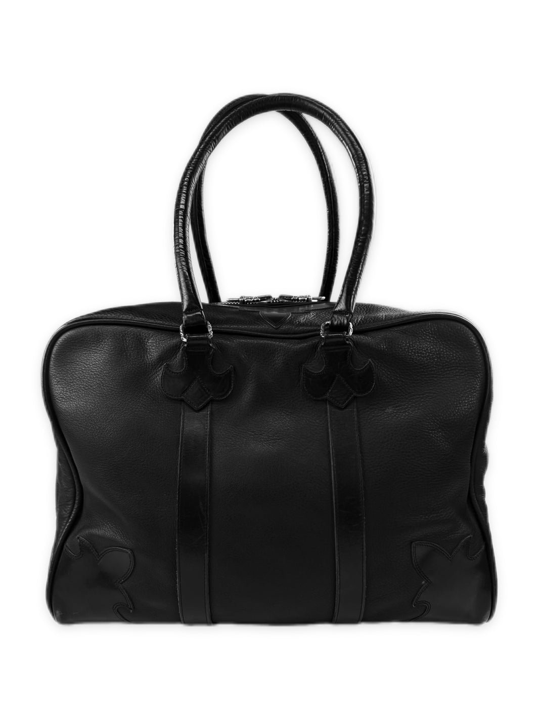 Chrome Hearts Fleur Black Leather Large Weekender Duffle Bag