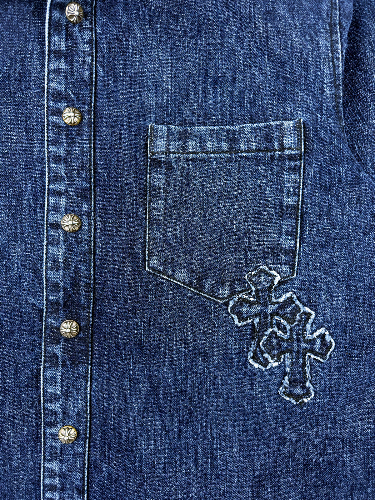 Chrome Hearts Denim Cross Patch Blue Work Shirt Jacket