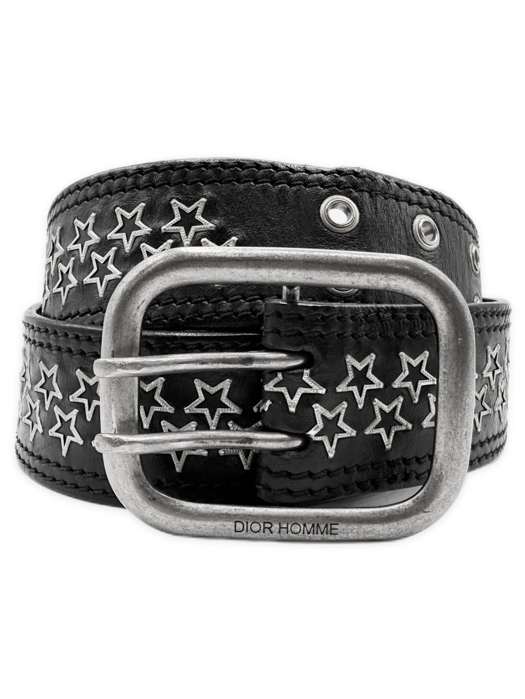 SS06 Dior Homme Star Double Prong Black Leather Belt