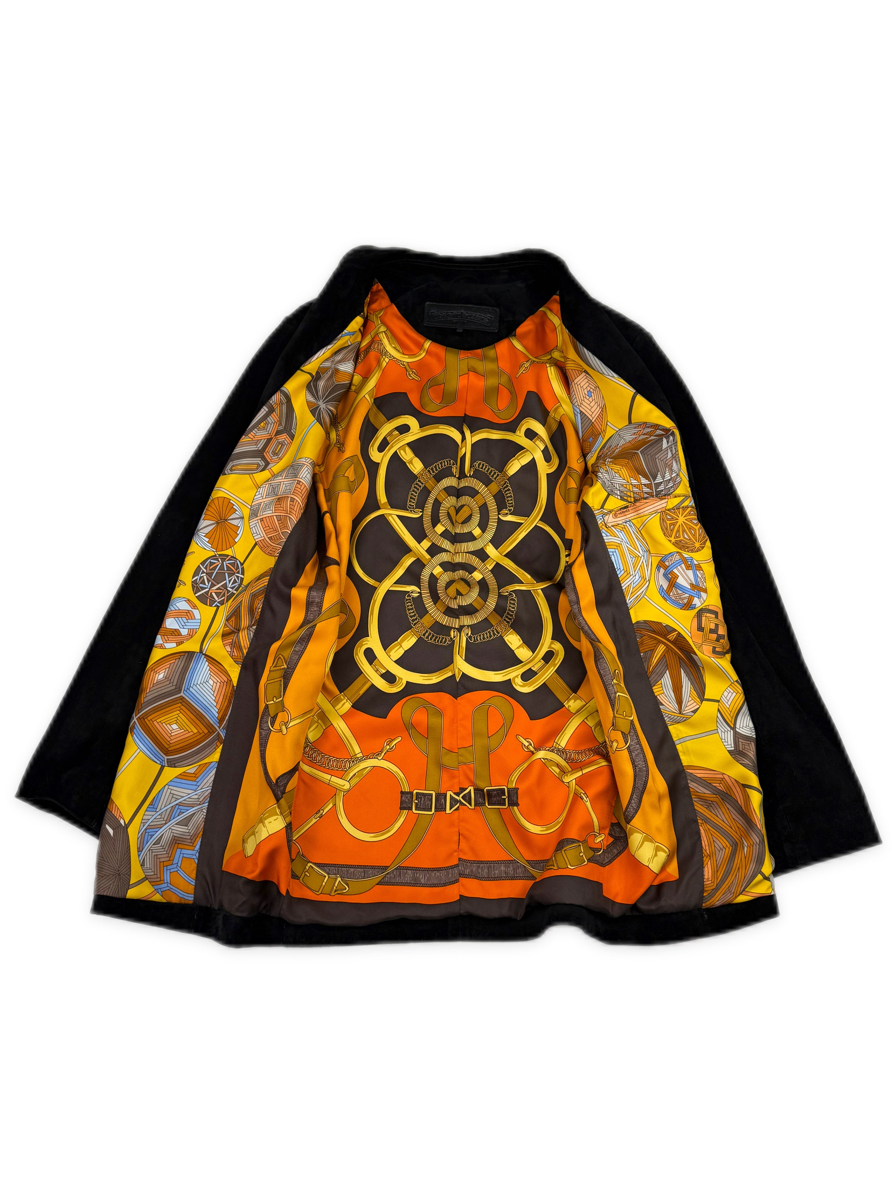 Chrome Hearts Fleur de Lis Silver Patch Hermes Lined Suede Jacket