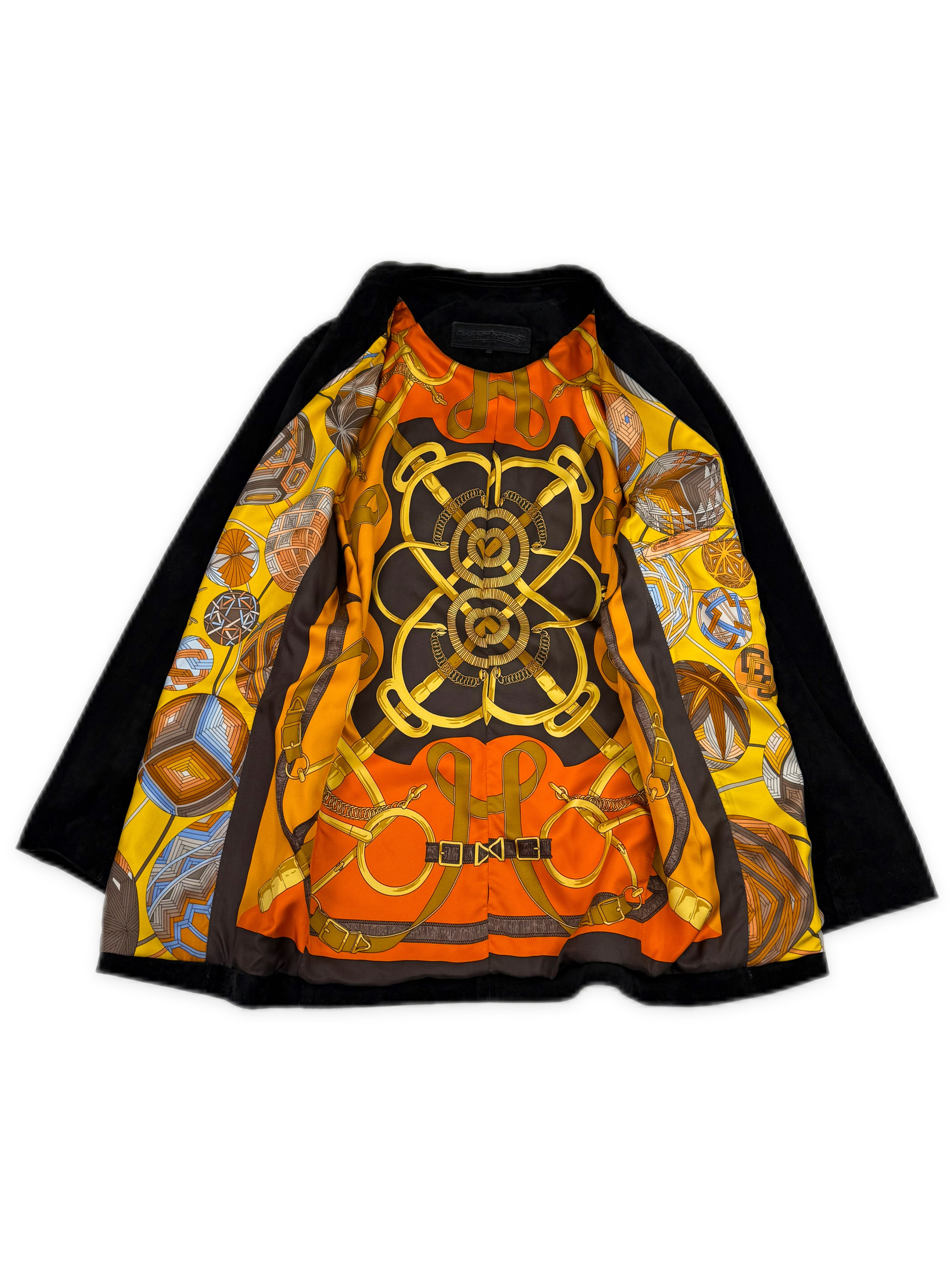 Chrome Hearts Fleur de Lis Silver Patch Hermes Lined Suede Jacket