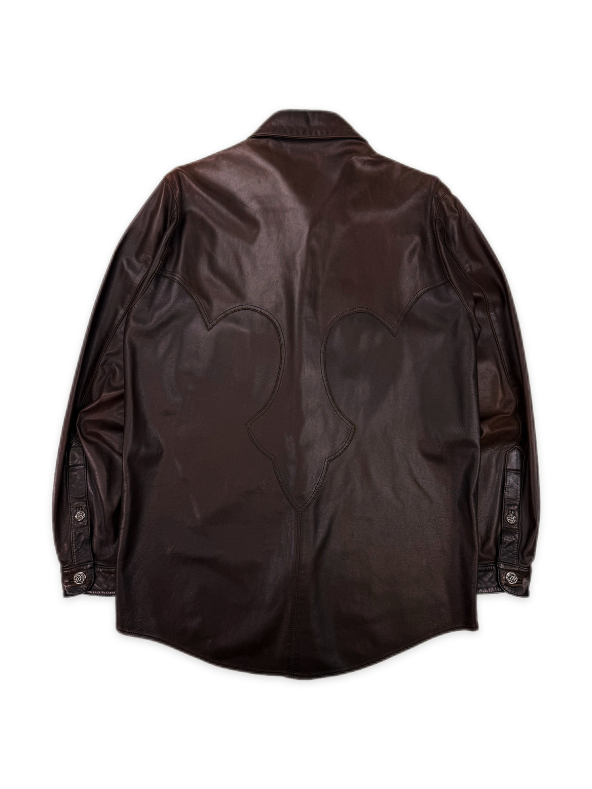 Chrome Hearts Burgundy Leather Fleur Work Shirt Jacket