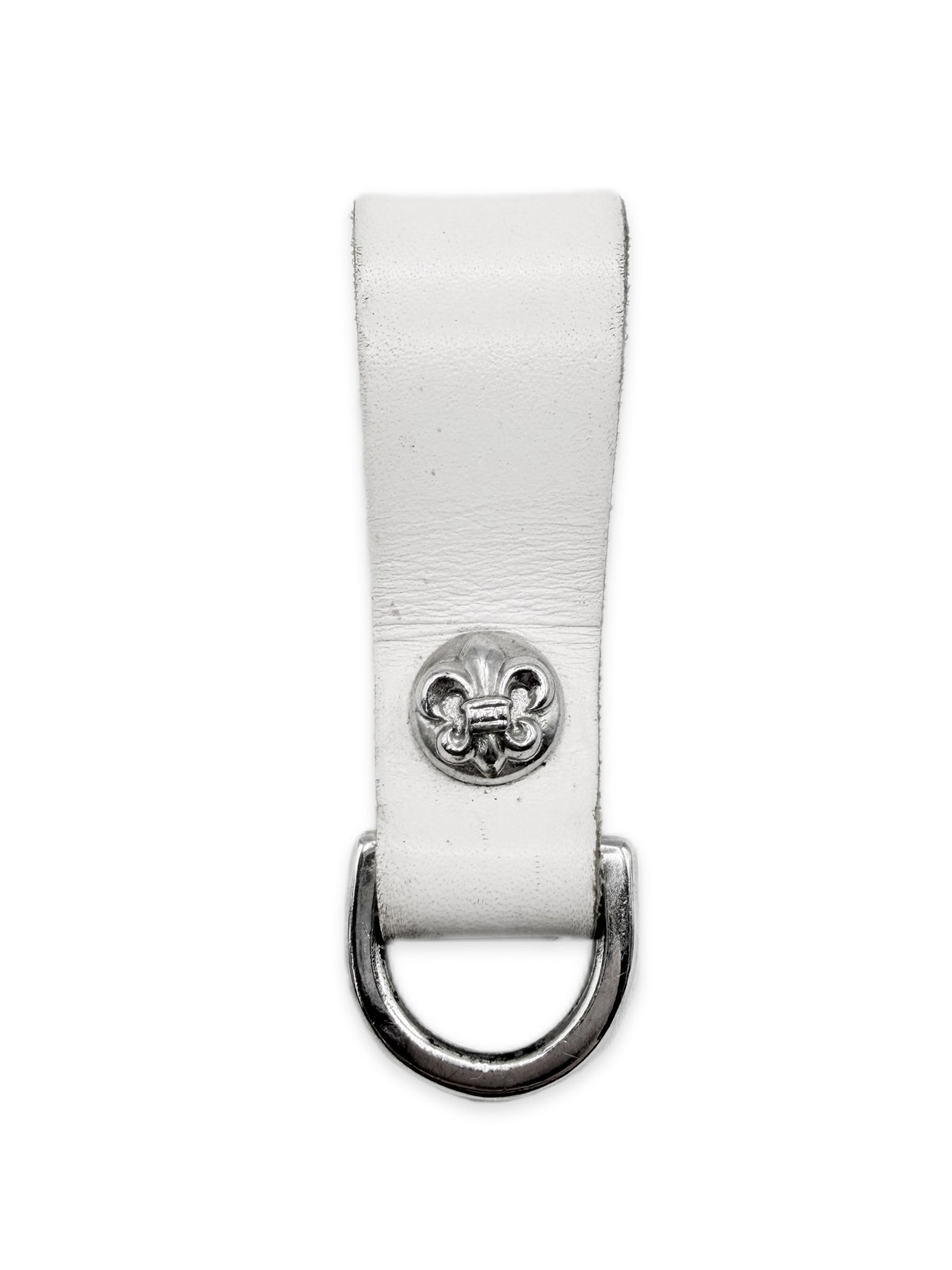 Chrome Hearts Rhodium Fleur White Leather D-Ring Belt Loop Keychain