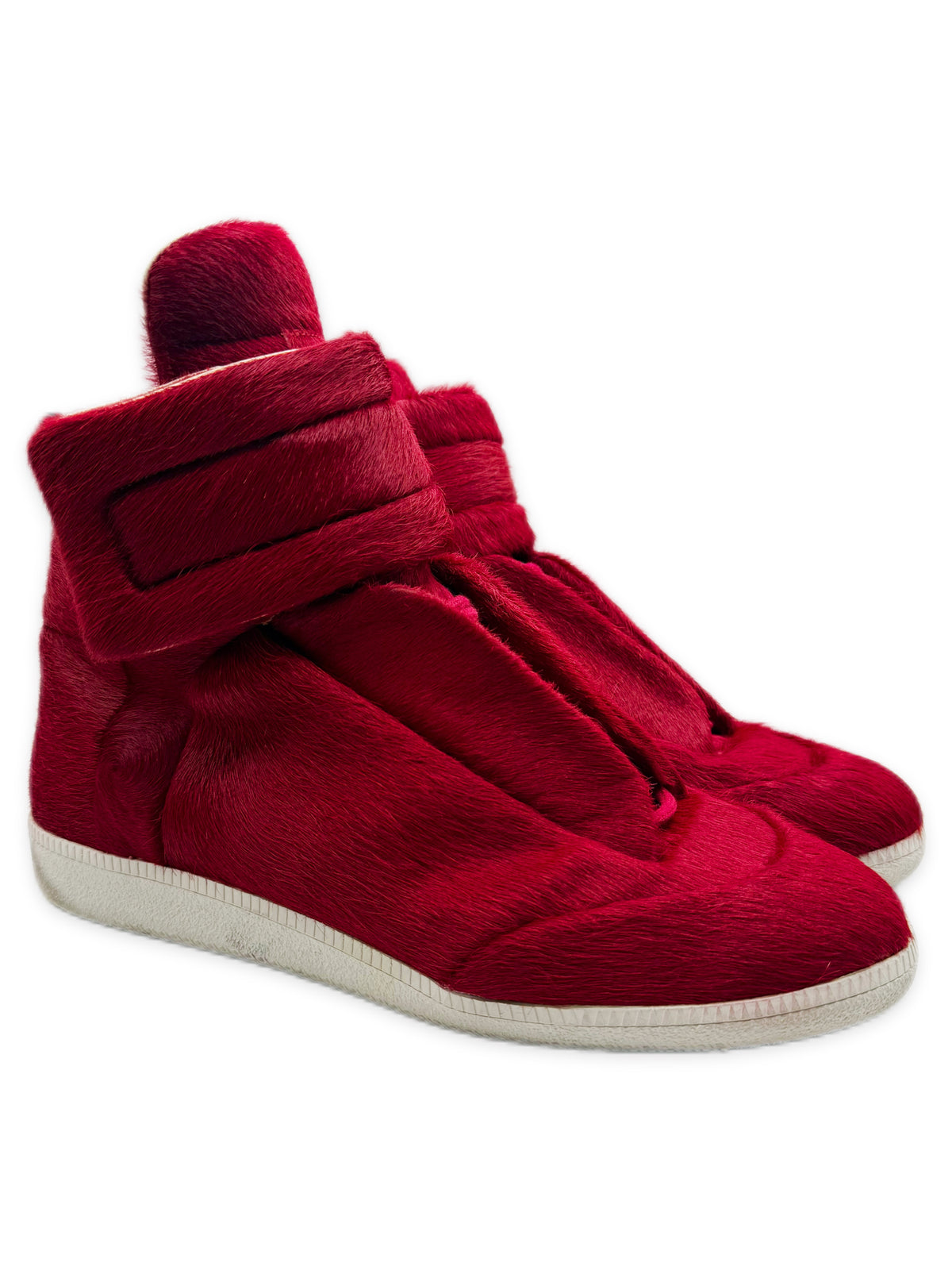 2013 Maison Margiela Red Pony Hair Yeezus Future Hi-top Sneakers