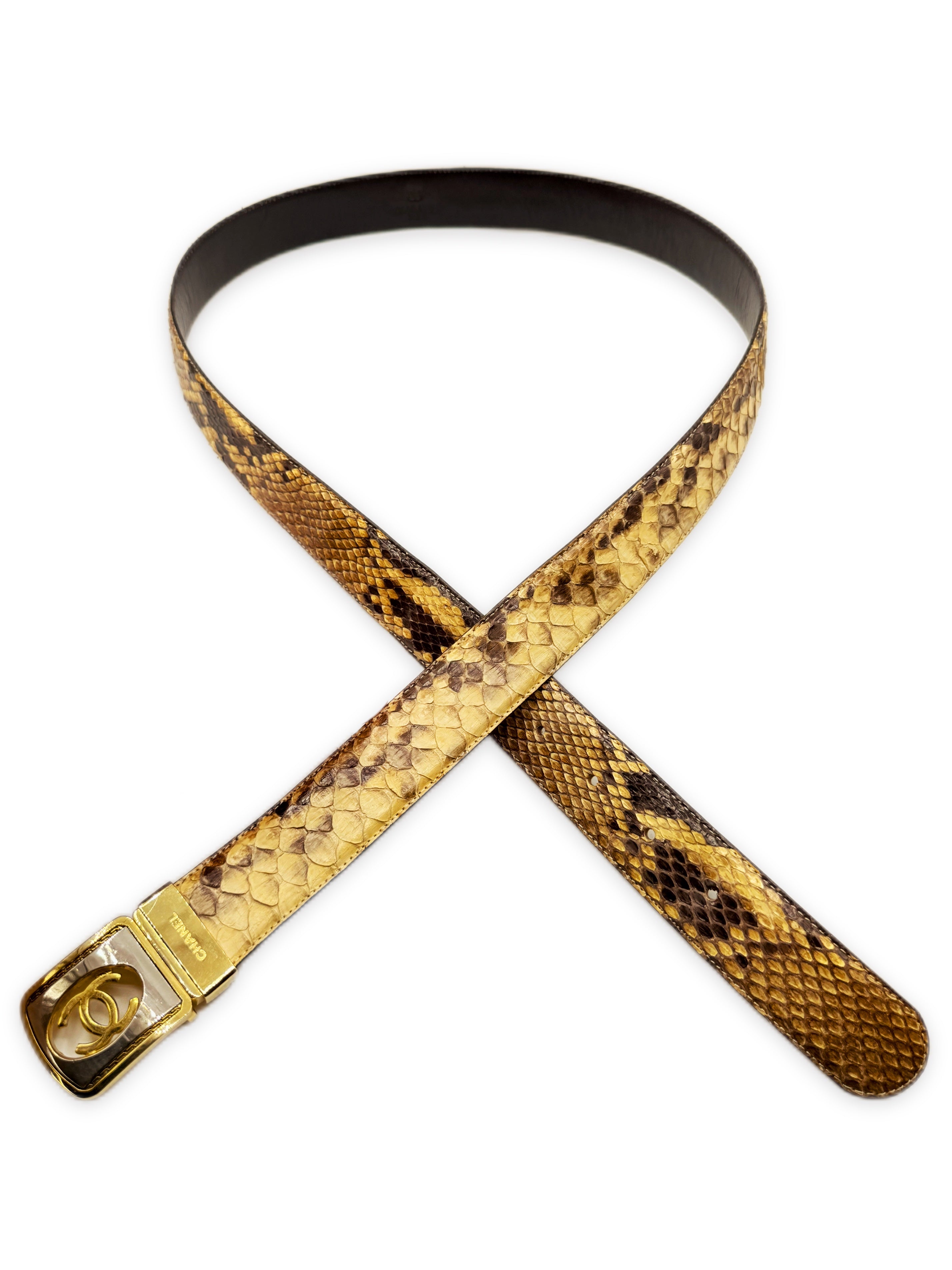 Chanel Python Leather CC Gold Buckle Exotic Belt
