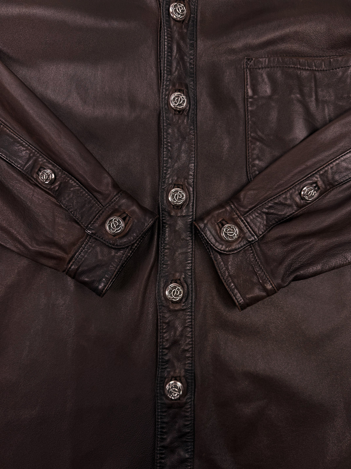 Chrome Hearts Burgundy Leather Fleur Work Shirt Jacket