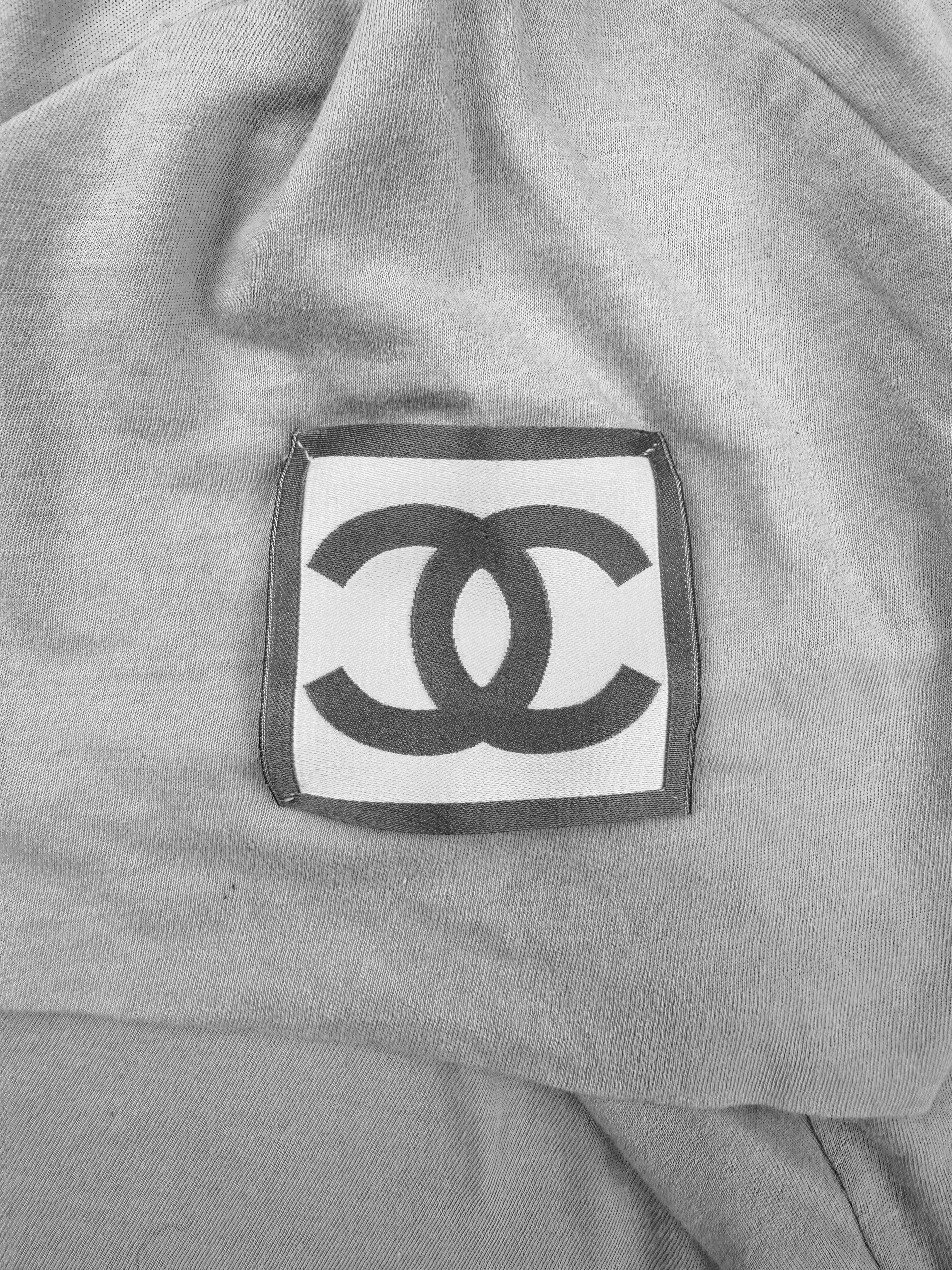 SS99 Chanel Identification Sleeve CC Logo Grey Fitted T-Shirt