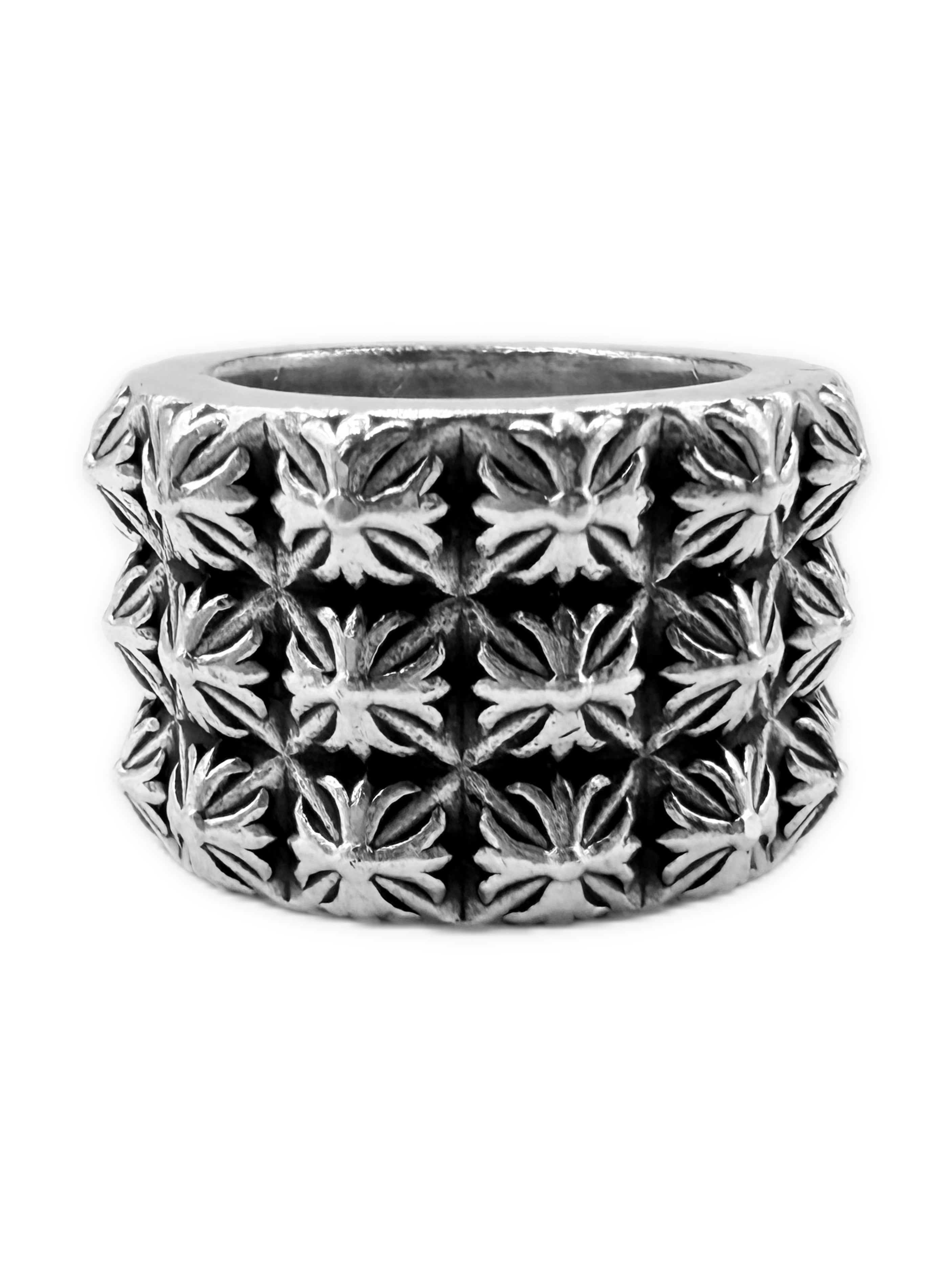 Chrome Hearts Triple Pete Punk Studded .925 Silver Ring