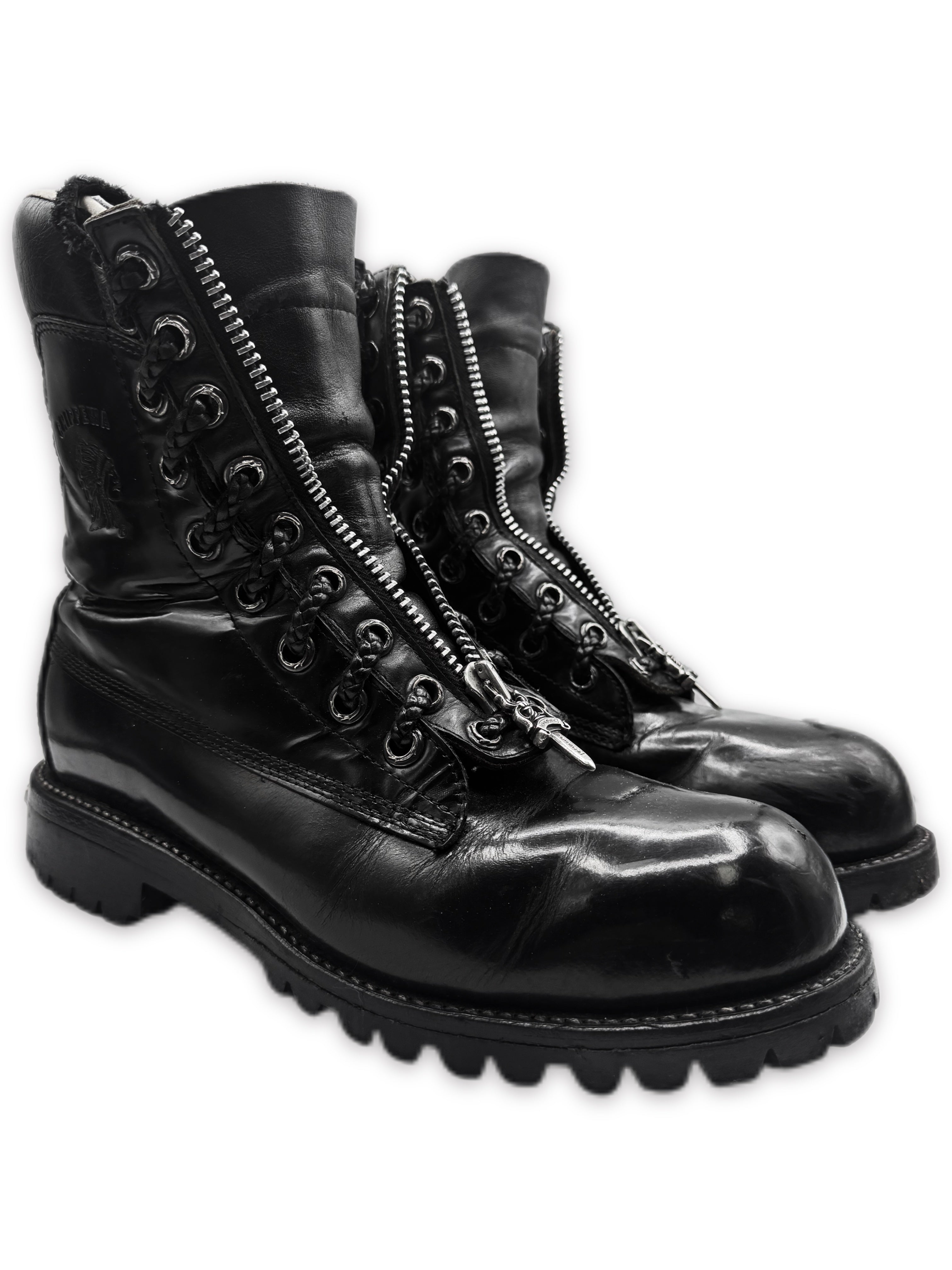 Chrome Hearts x Chippewa Fireman Zip Dagger Patent Leather Boots