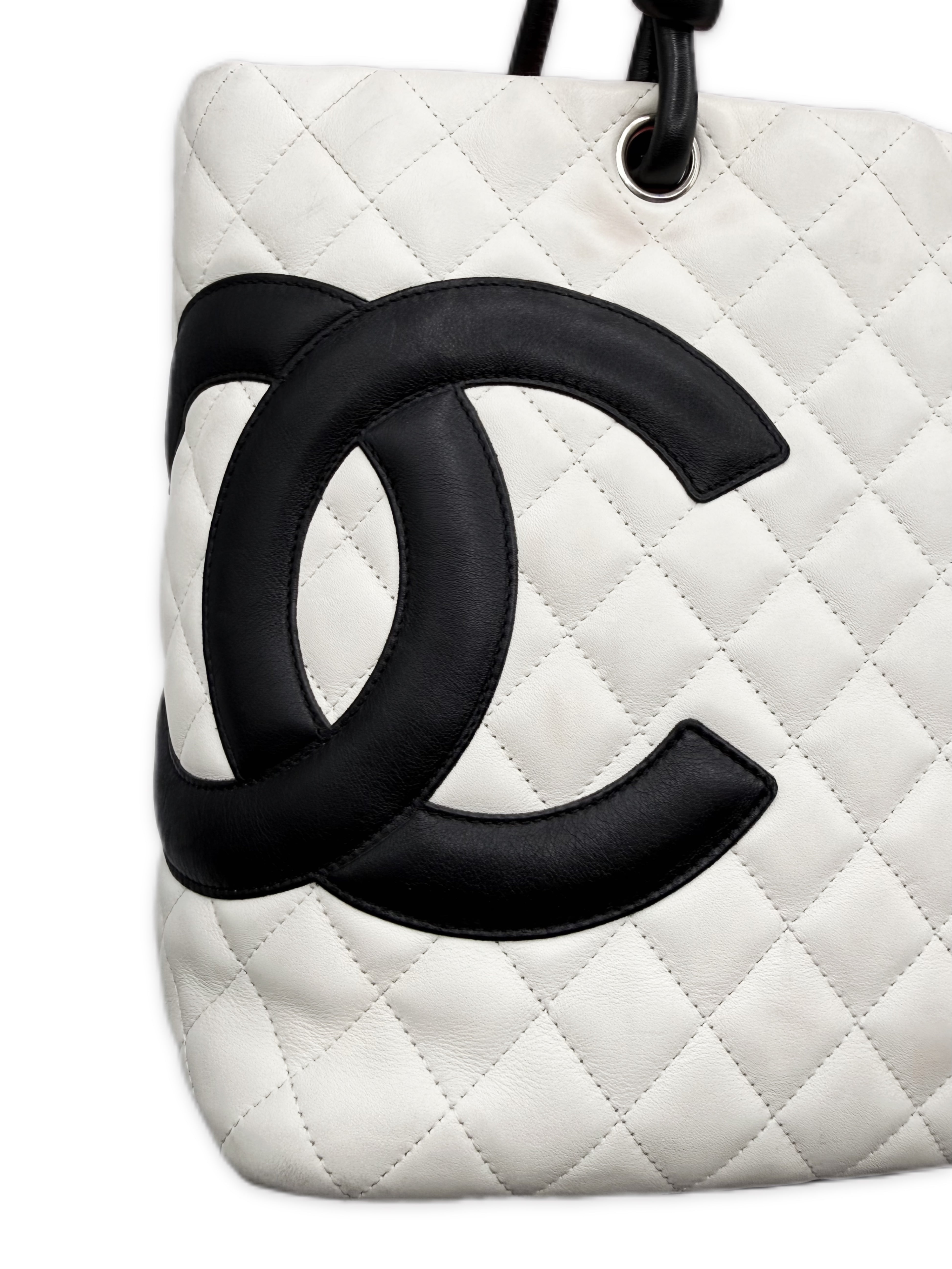Chanel Cambon Ligne CC Quilted White Leather Tote Bag