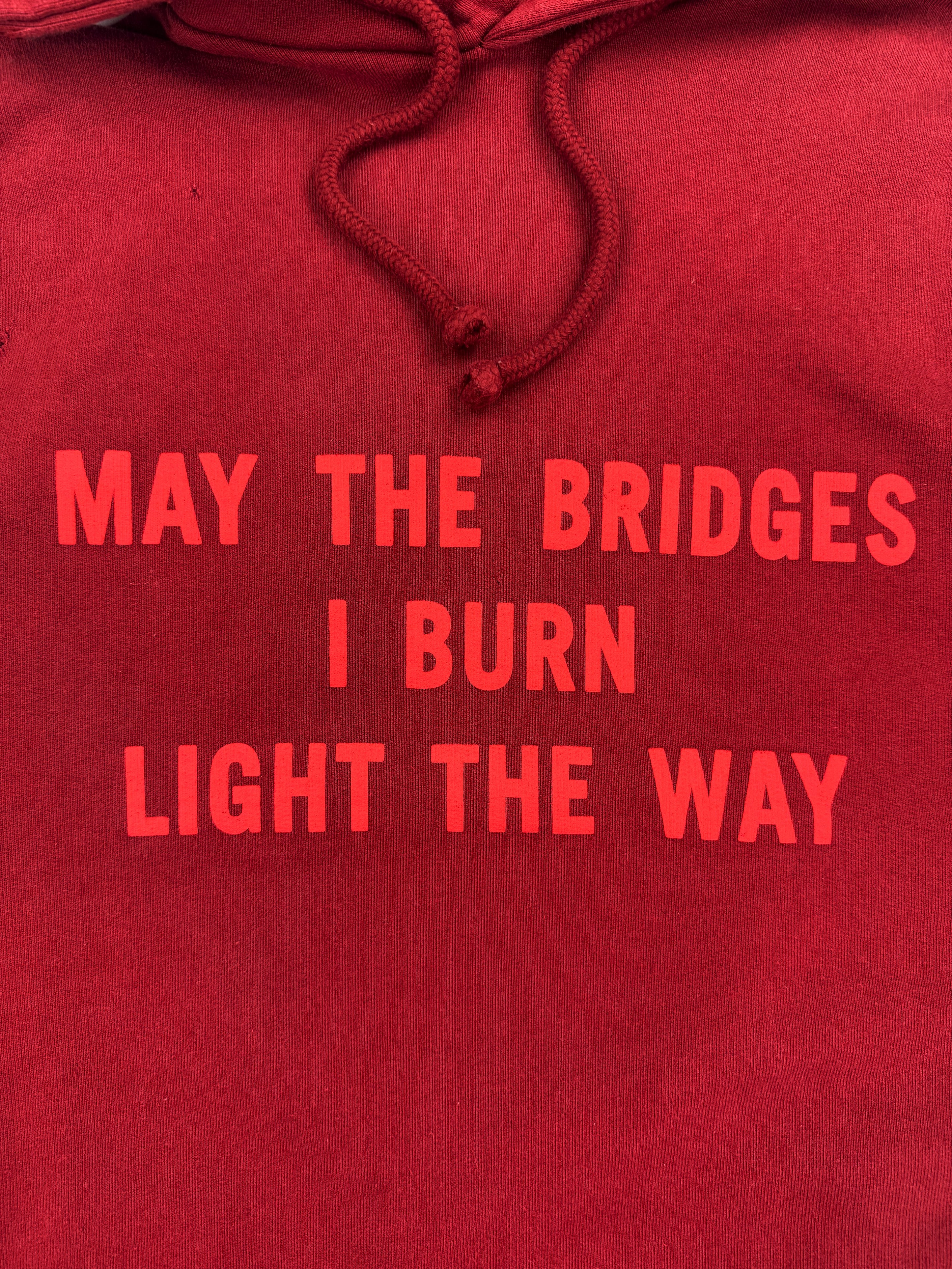 AW17 Vetements Homme ‘Bridges I Burn’ Burgundy Slogan Hoodie