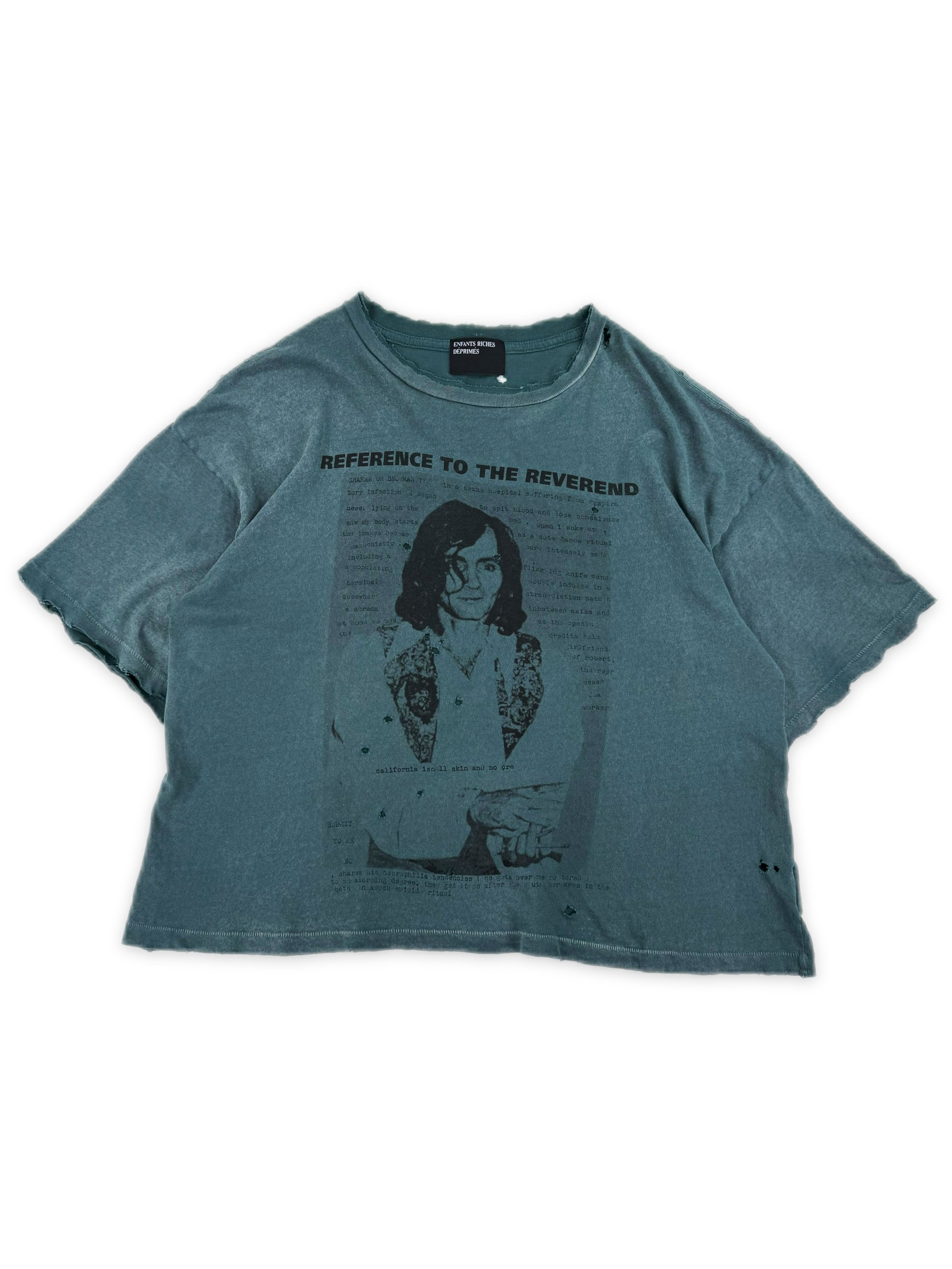 Enfants Riches Deprimes ‘Reverend’ Teal Distressed Cropped T-Shirt