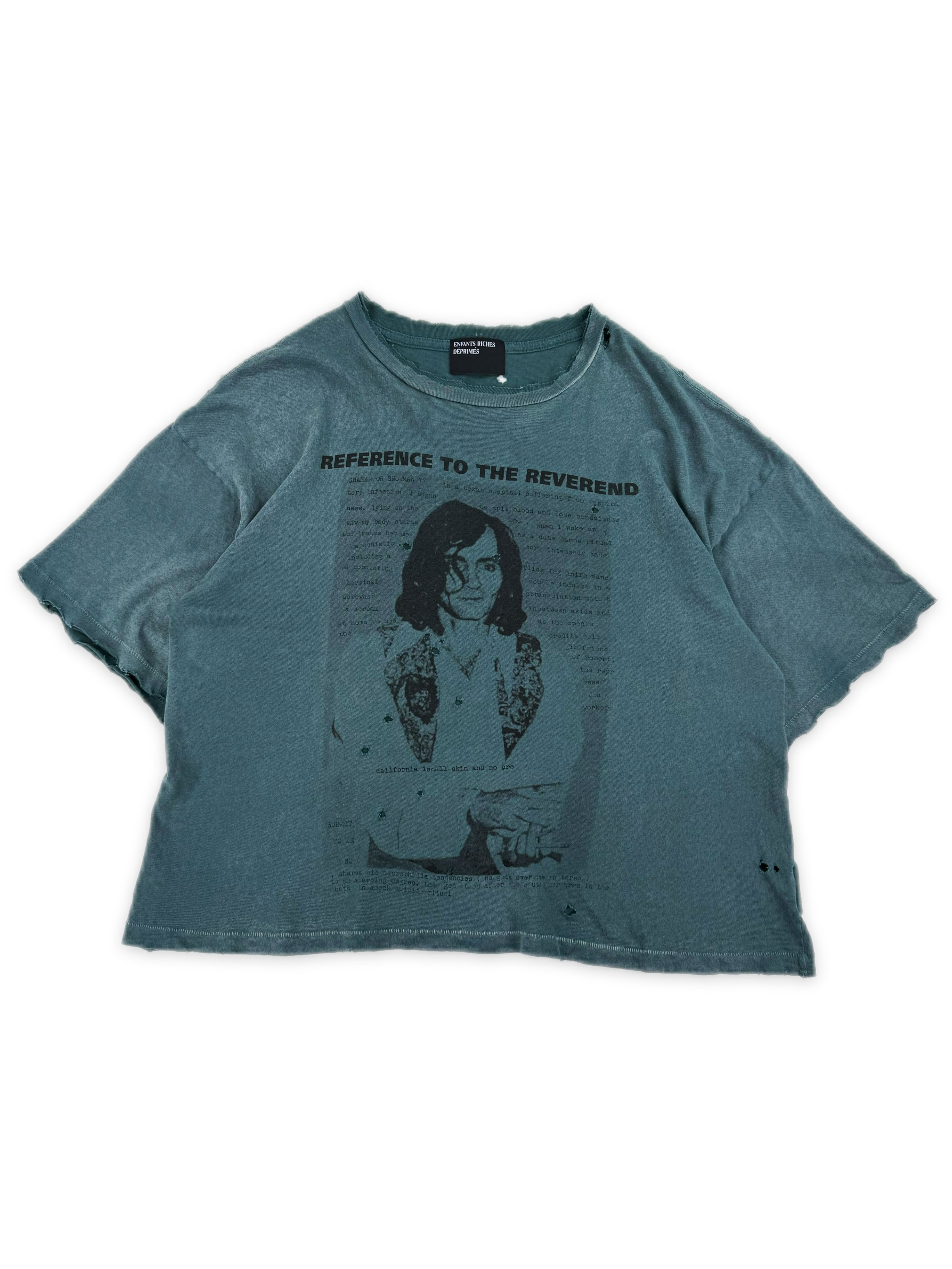 Enfants Riches Deprimes ‘Reverend’ Teal Distressed Cropped T-Shirt