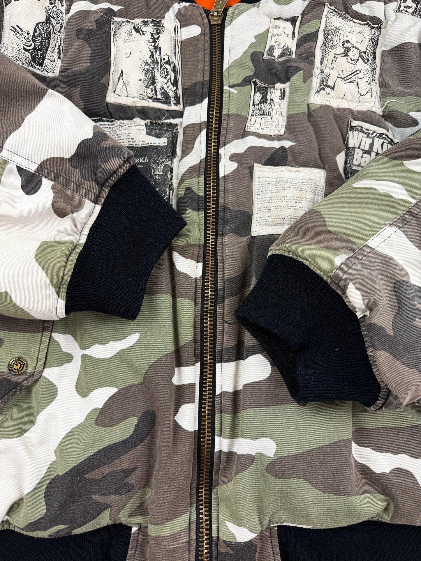 AW01 Raf Simons ‘Riot Riot Riot’ Snow Camouflage Patched Bomber Jacket