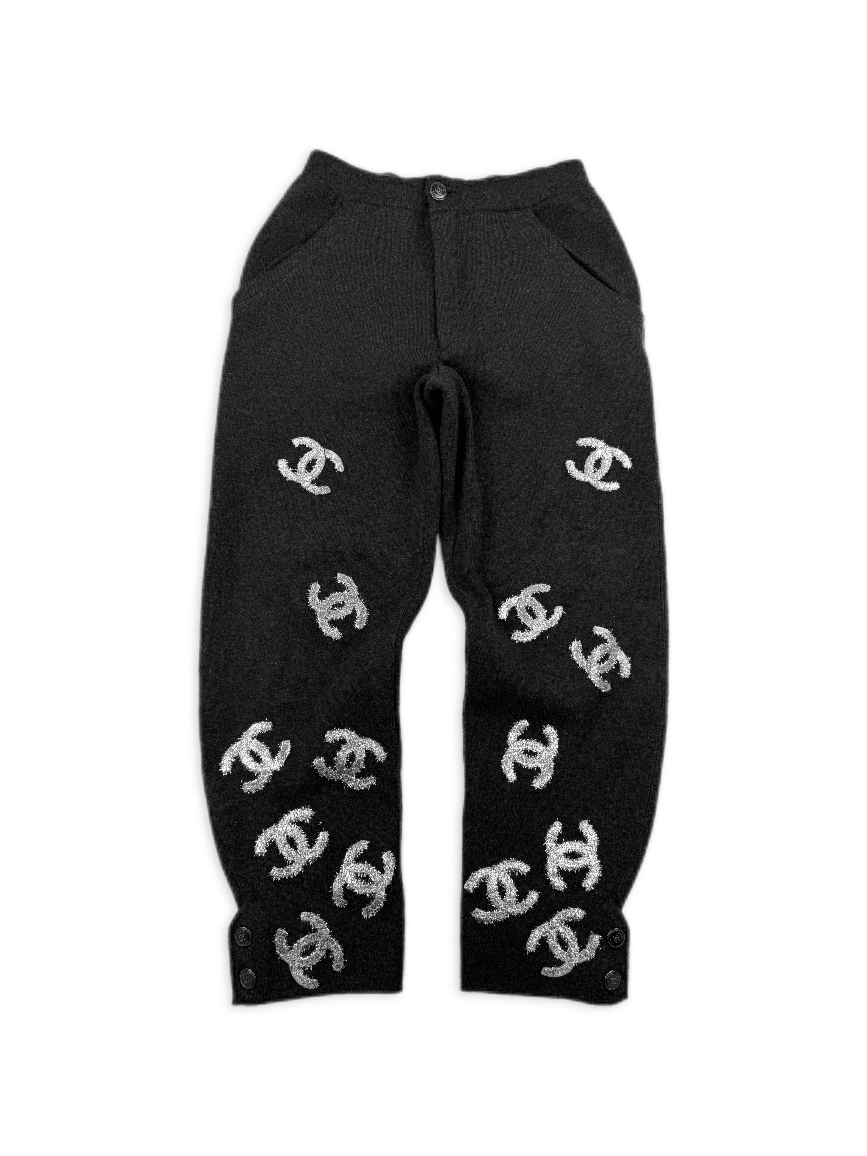 2022 Chanel Glitter CC Logo Cashmere Pants