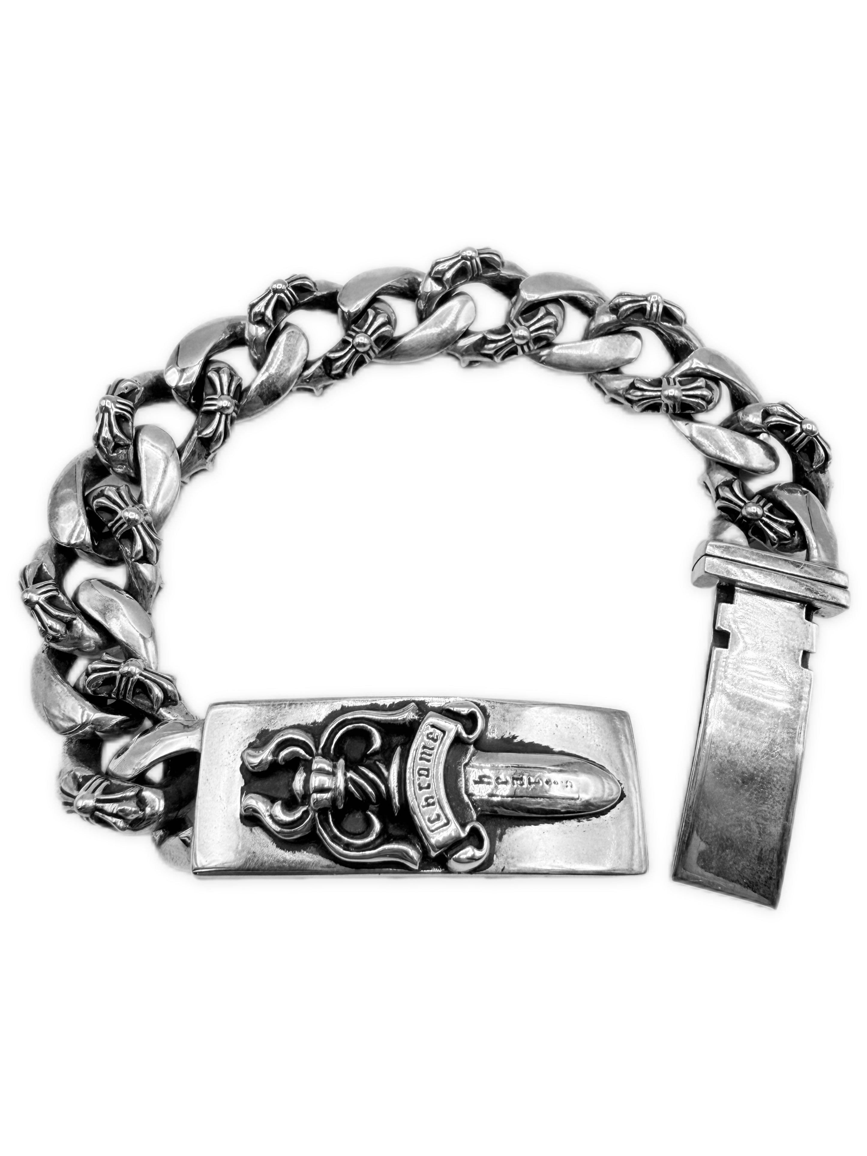 Chrome Hearts Dagger ID Semi Fancy .925 Silver 13 Link Bracelet