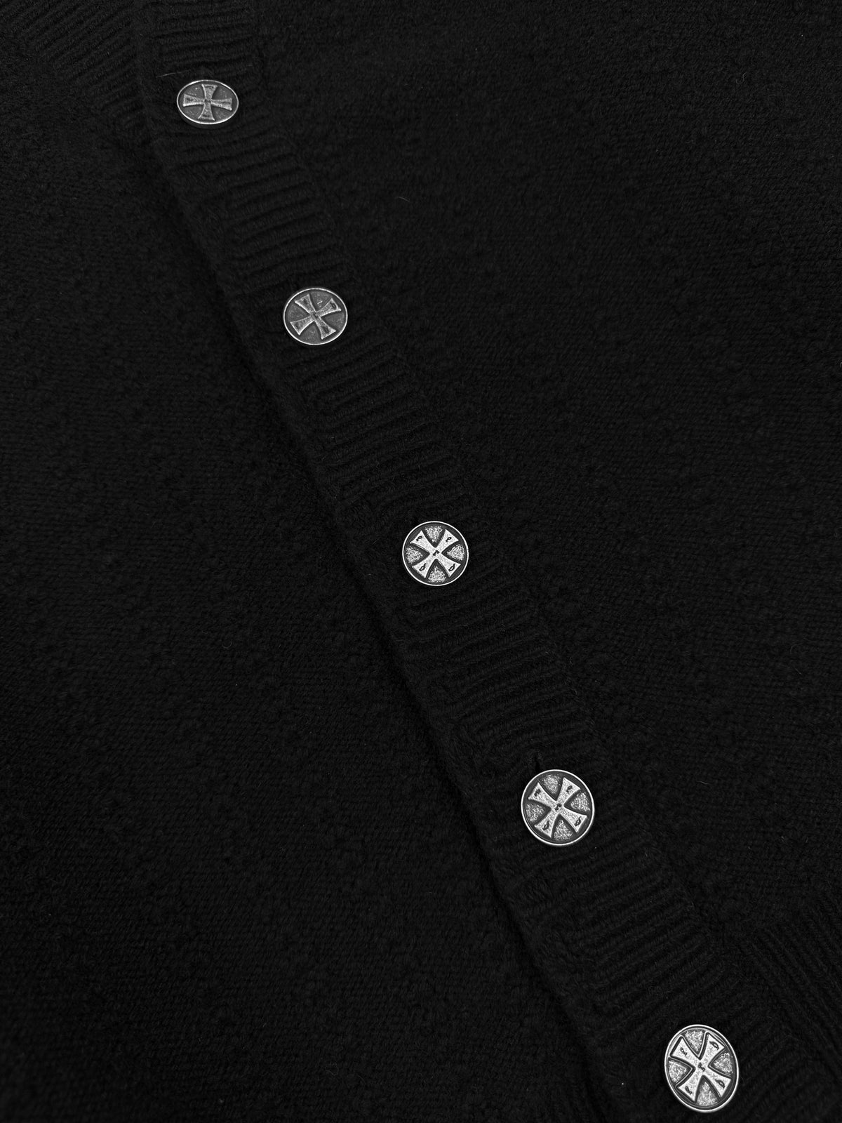 Enfants Riches Deprimes Cashmere Asymmetric Iron Cross Knit Cardigan Sweater