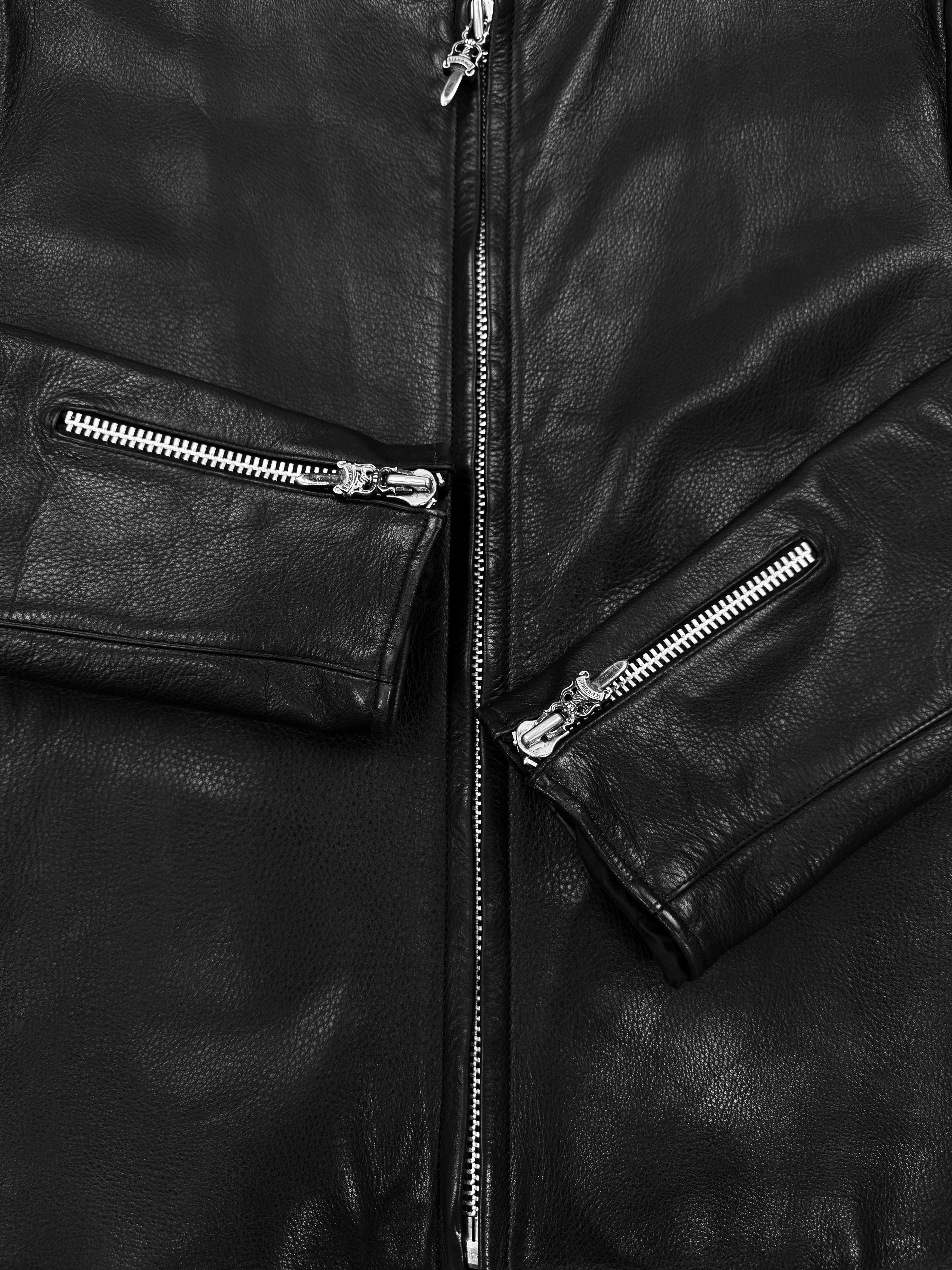 Chrome Hearts Moto Cafe Racer Dagger Zip Leather Jacket