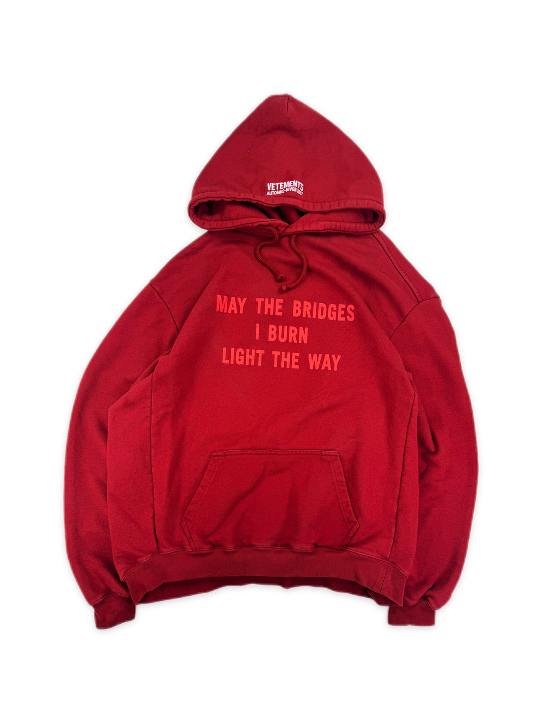 AW17 Vetements Homme ‘Bridges I Burn’ Burgundy Slogan Hoodie