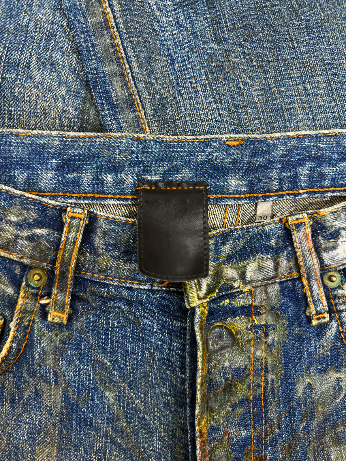 AW06 Dior Homme by Hedi Slimane ‘Luster’ Clawmark Waxed Blue Denim Jeans