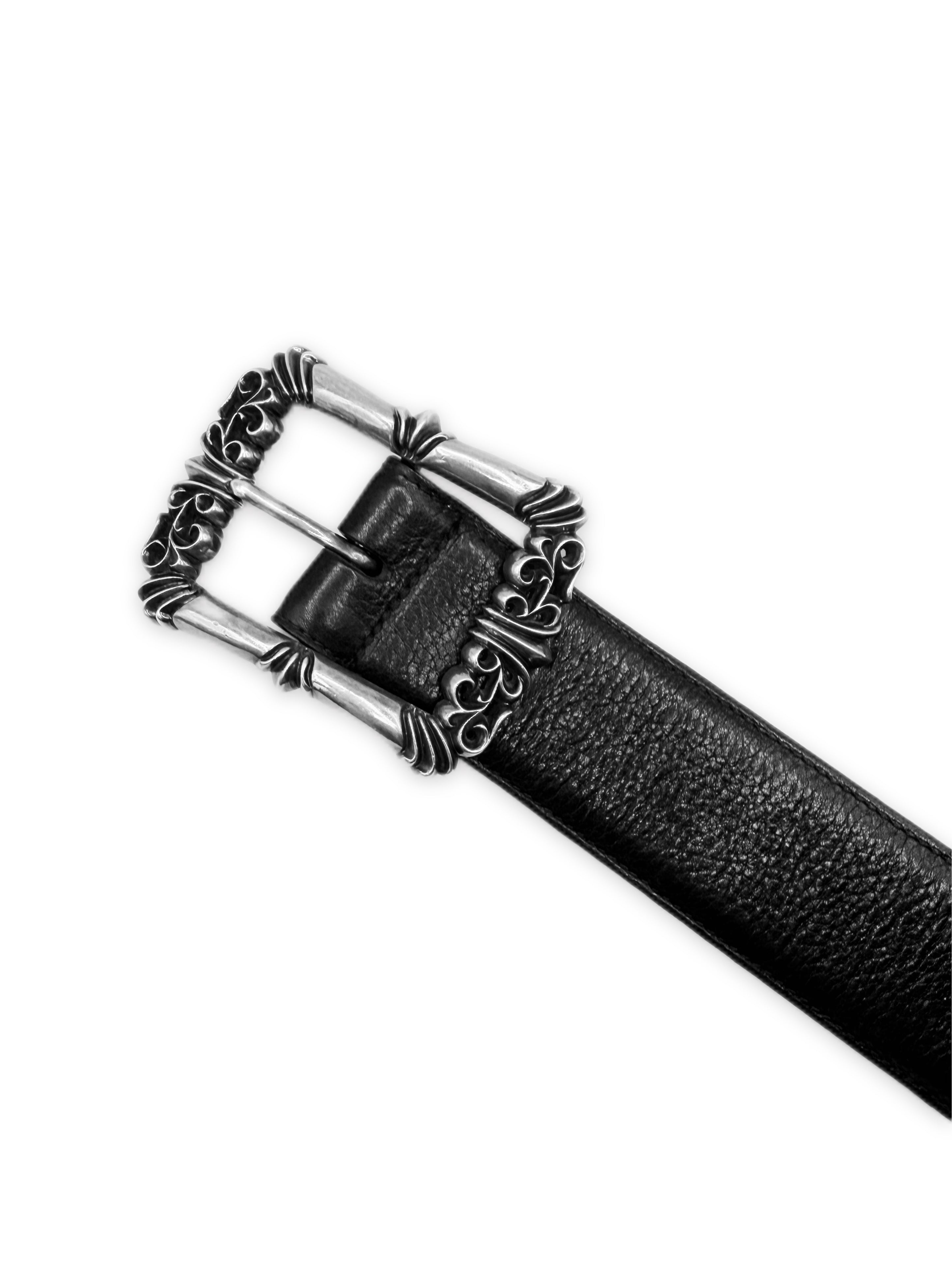 Chrome Hearts Filigree Buckle .925 Silver Black Leather Belt