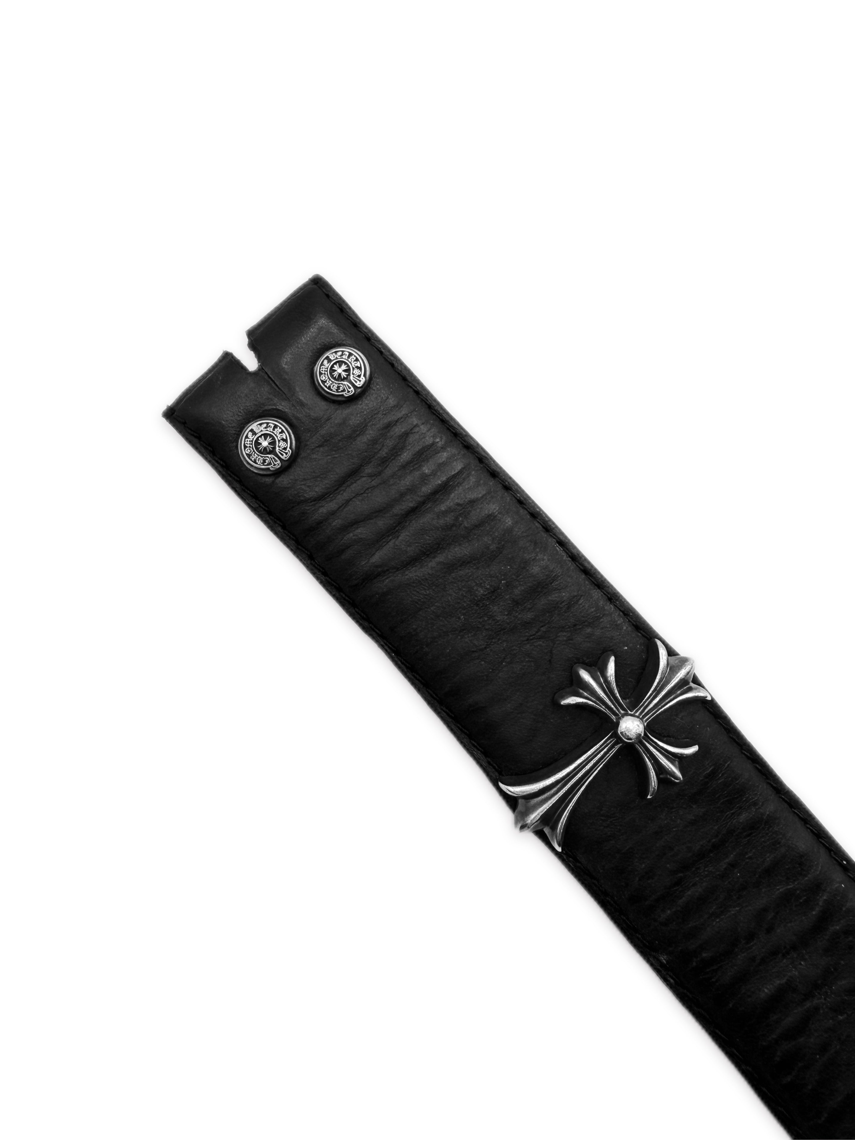 Chrome Hearts Cross Pendant .925 Silver Black Leather Belt Strap