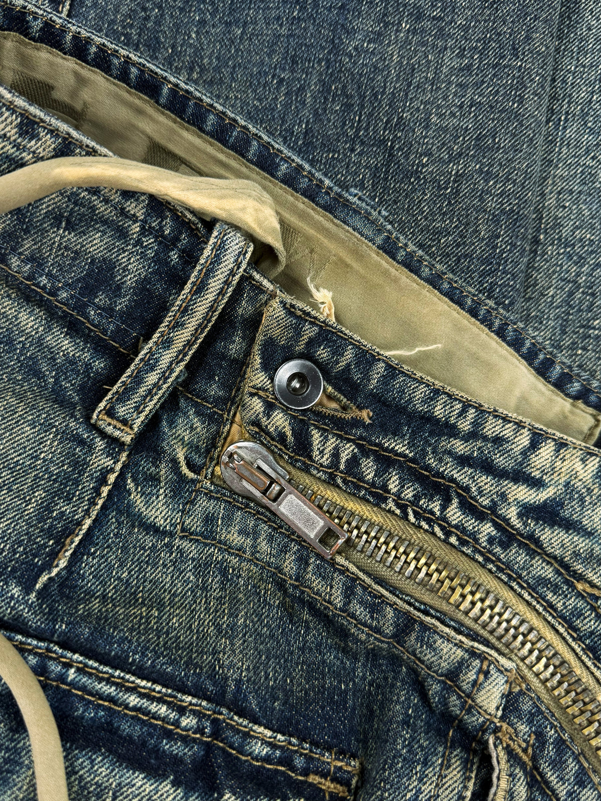AW08 Rick Owens ‘DRKSHDW’ O&M Double Layer ‘Aircut’ Blue Wash Denim Jeans