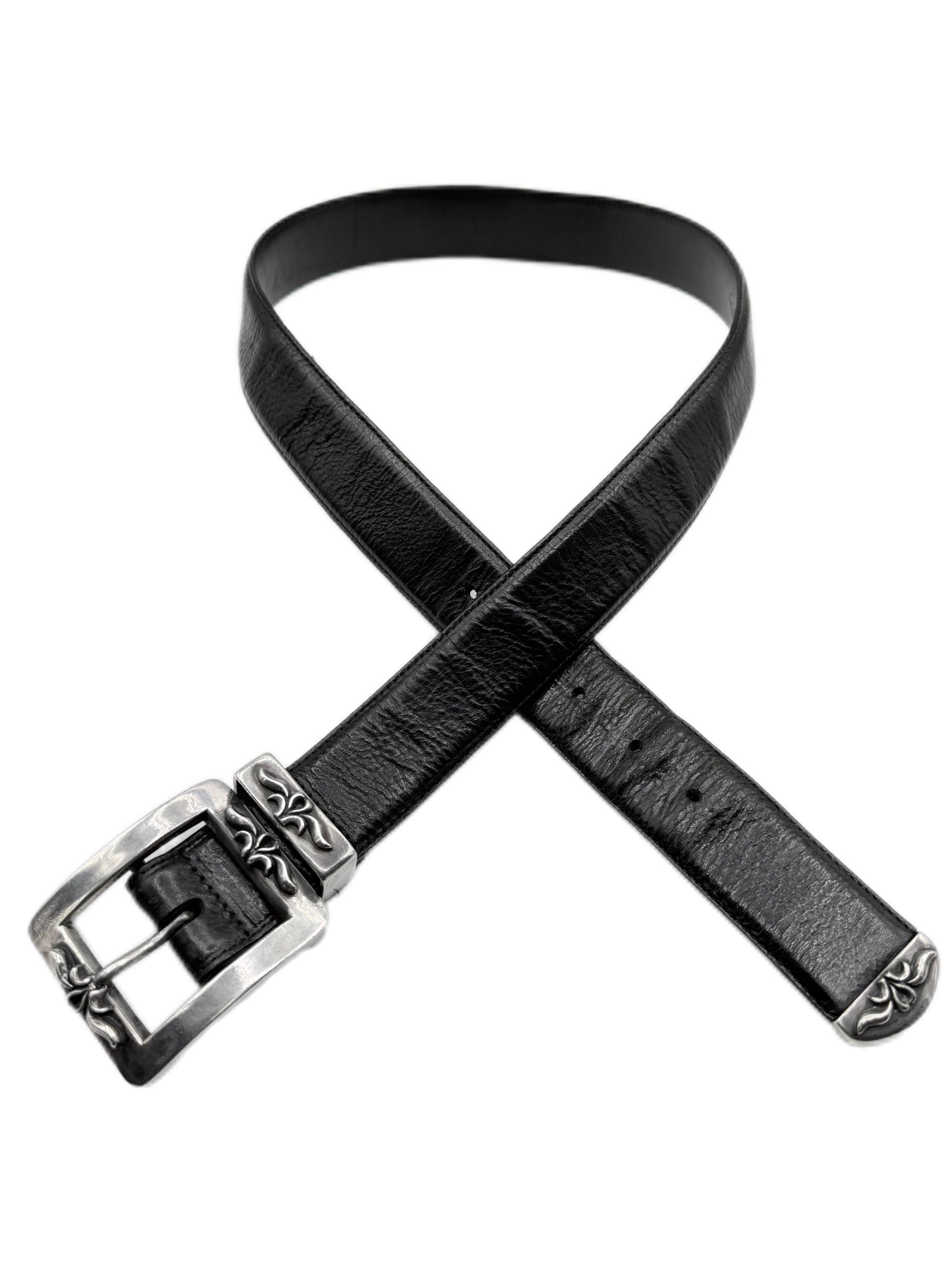 Chrome Hearts OTJ 3 Piece .925 Silver Black Leather Belt