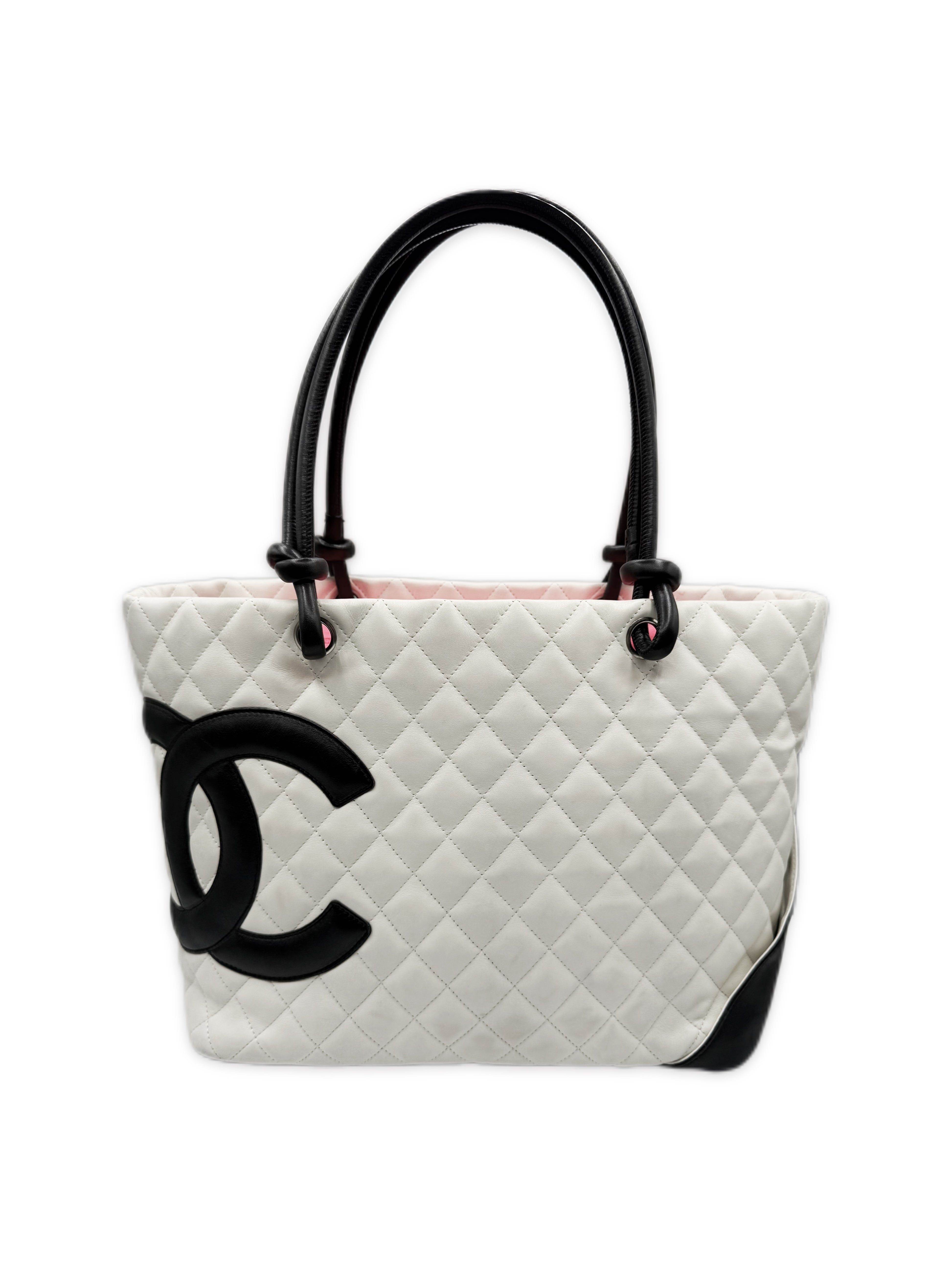 Chanel Cambon Ligne CC Quilted White Leather Tote Bag