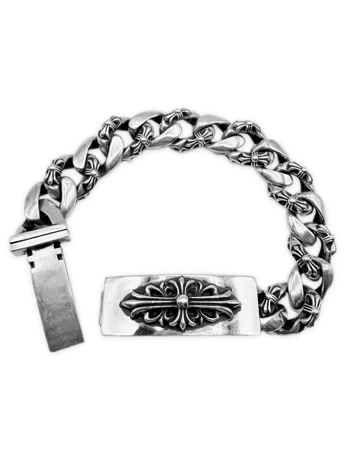 Chrome Hearts Floral ID 14 Cuban Link Silver Bracelet