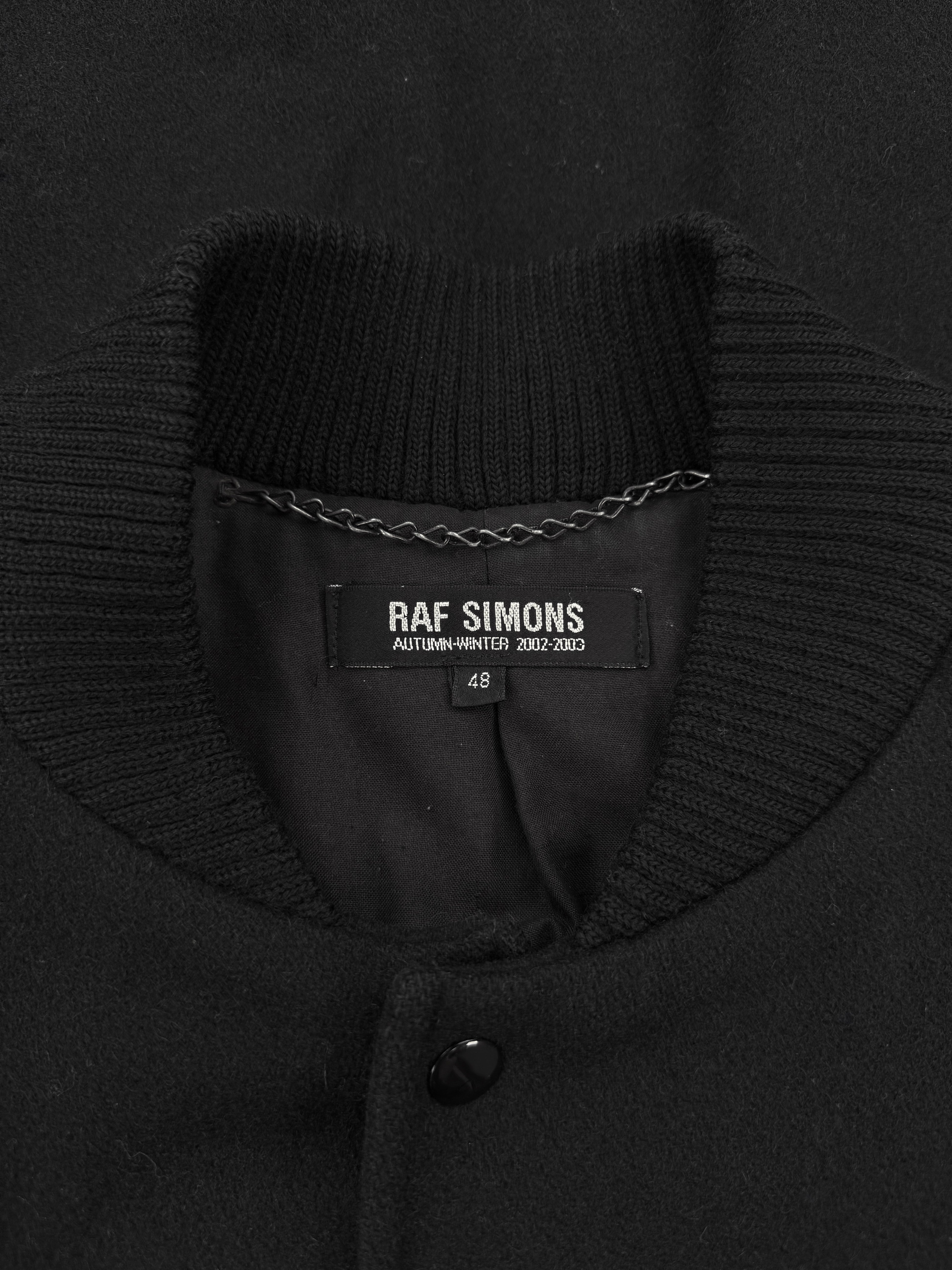 AW02 Raf Simons Virginia Creeper Leather Sleeve Chenille Patch Varsity Jacket