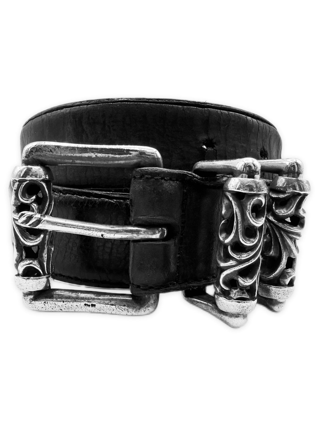Chrome Hearts Double Roller Black Leather .925 Silver Belt