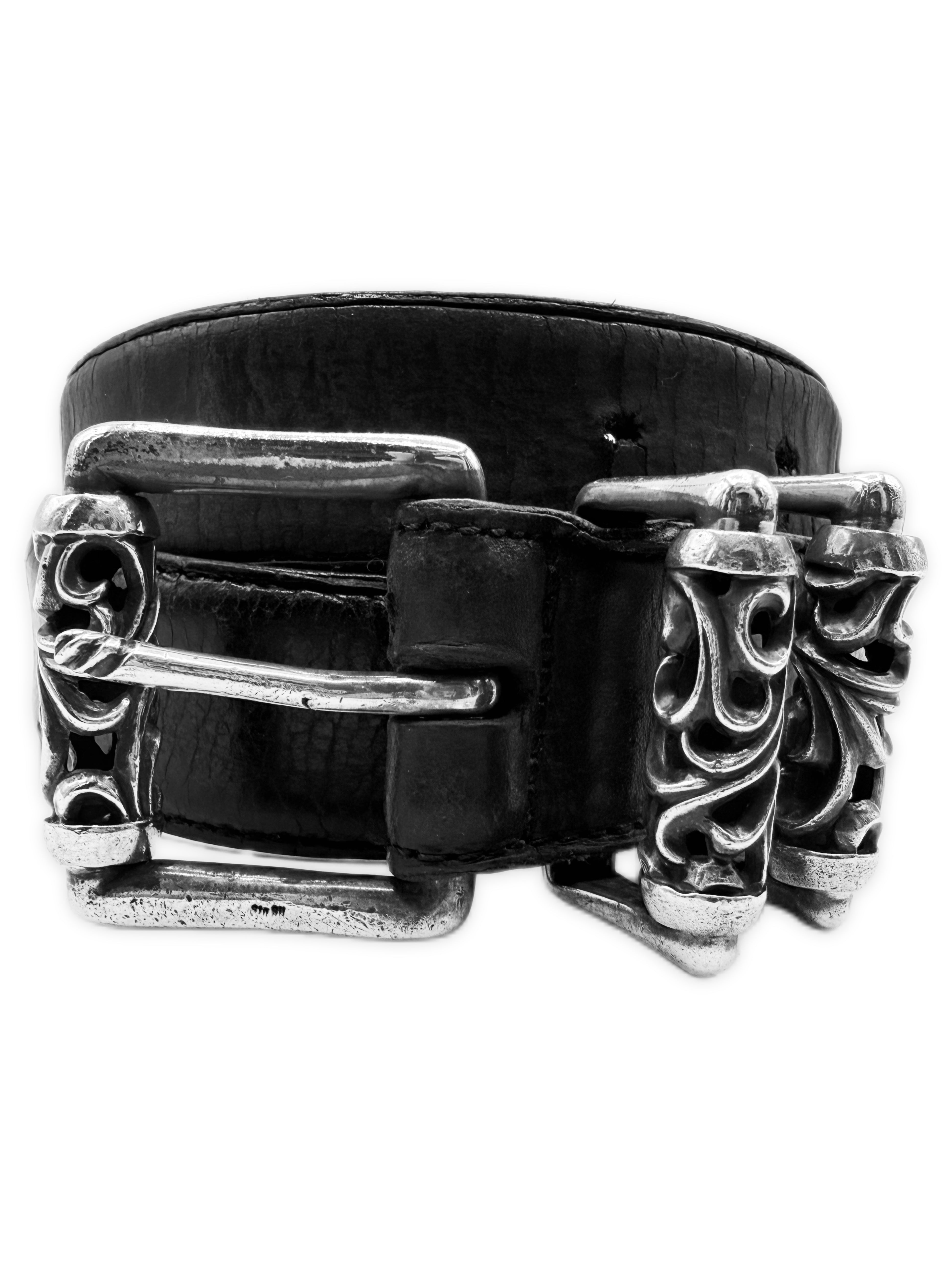 Chrome Hearts Double Roller Black Leather .925 Silver Belt