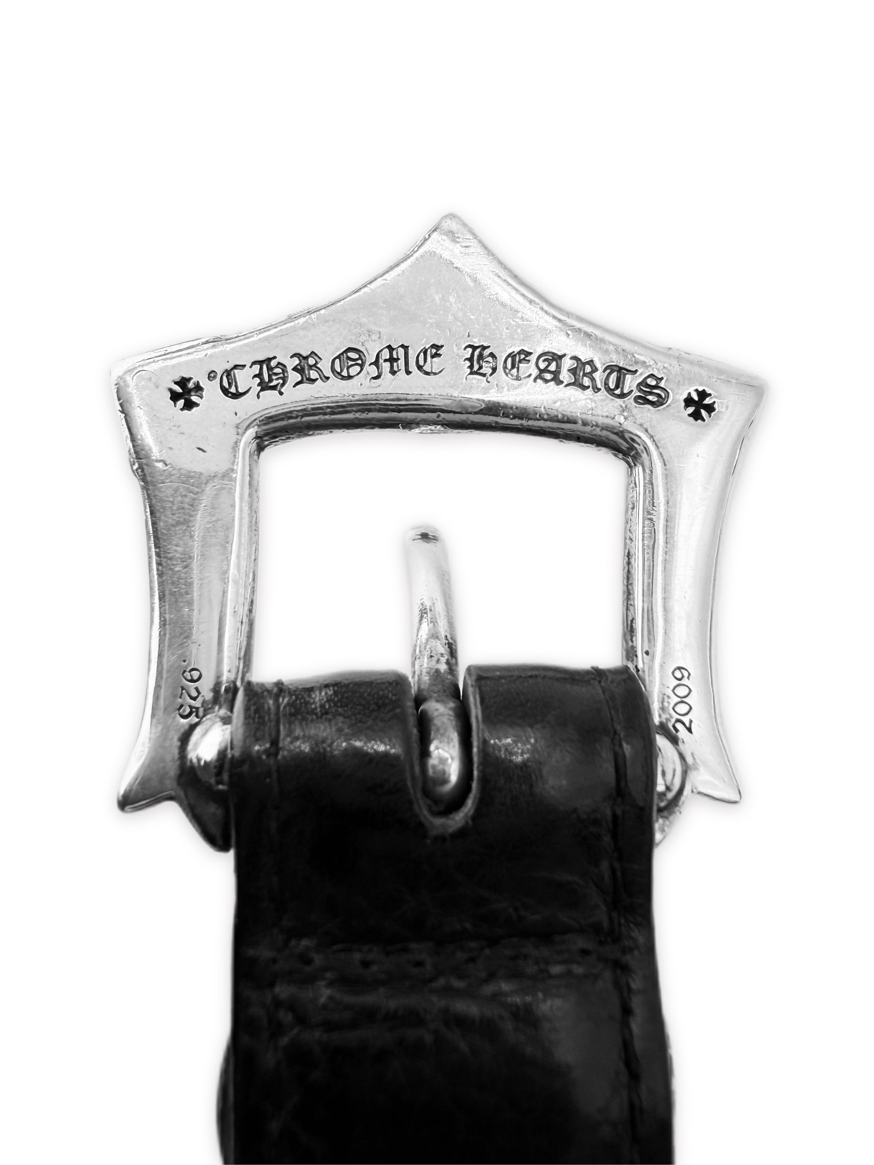 Chrome Hearts Waxed Punk 1 in Silver 3 Piece Leather Belt