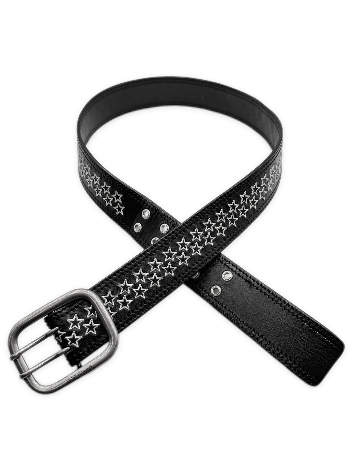 SS06 Dior Homme Star Double Prong Black Leather Belt
