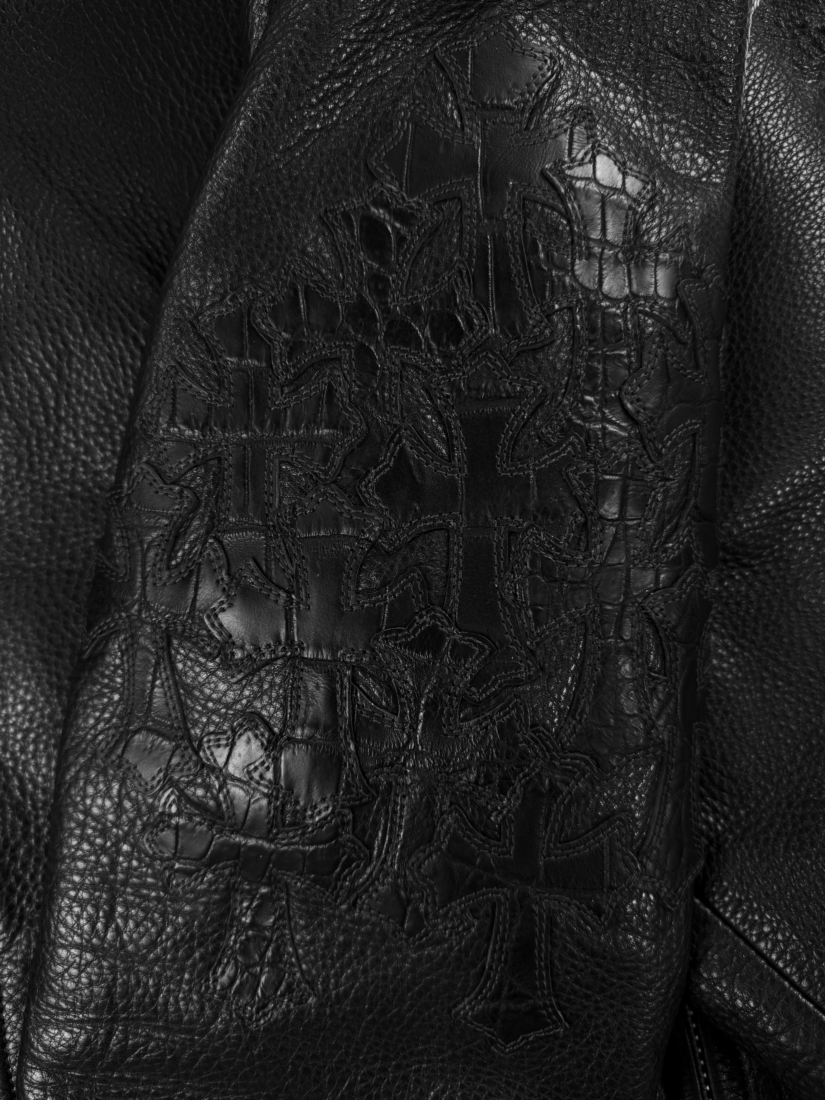 Chrome Hearts Alligator 26 Cross Patch Black Leather Moto Jacket