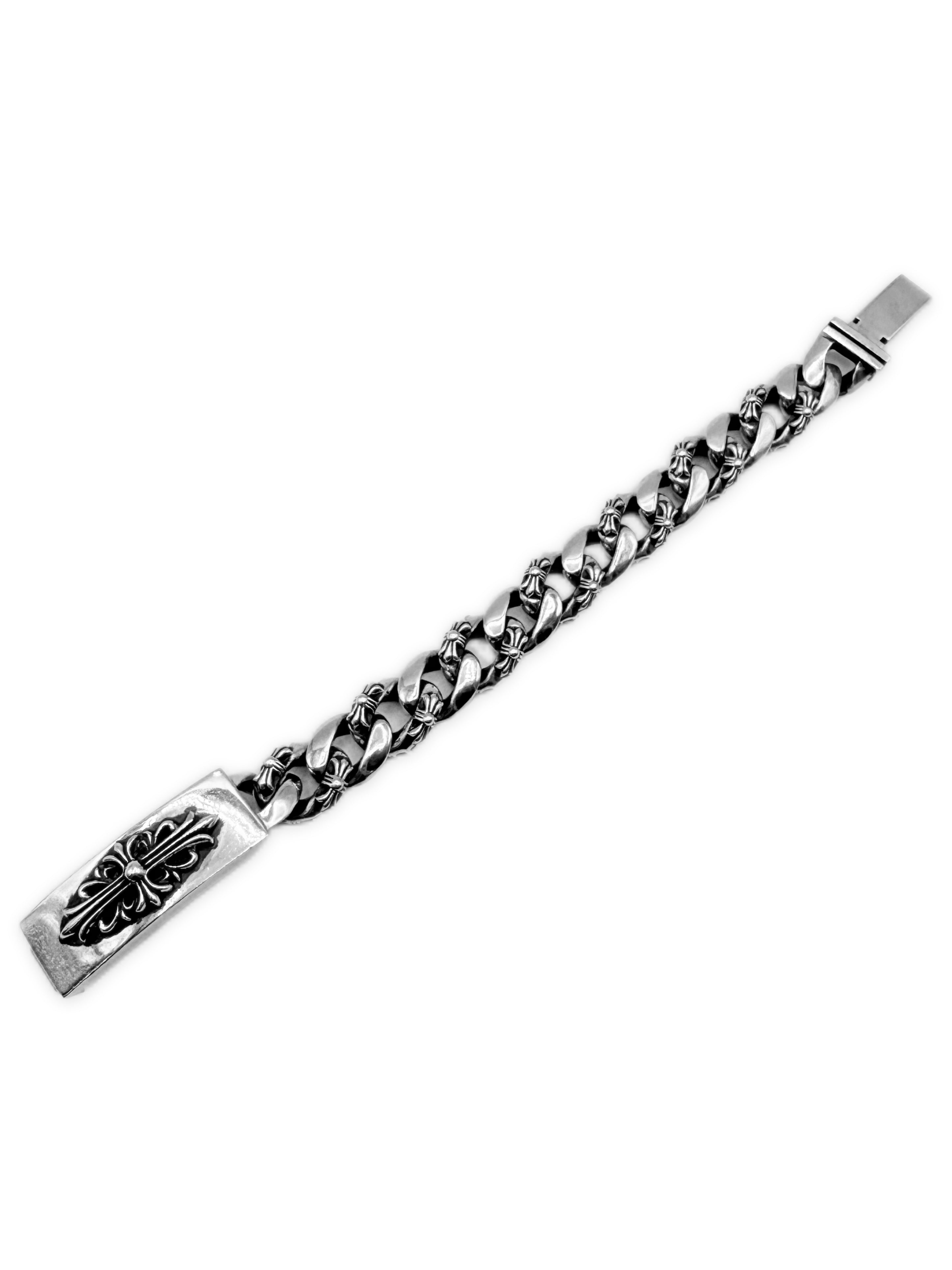 Chrome Hearts Floral ID 14 Cuban Link Silver Bracelet