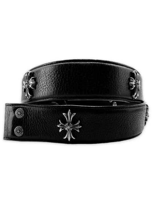 Chrome Hearts Plus Cross Pendant Black Leather .925 Silver Belt Strap