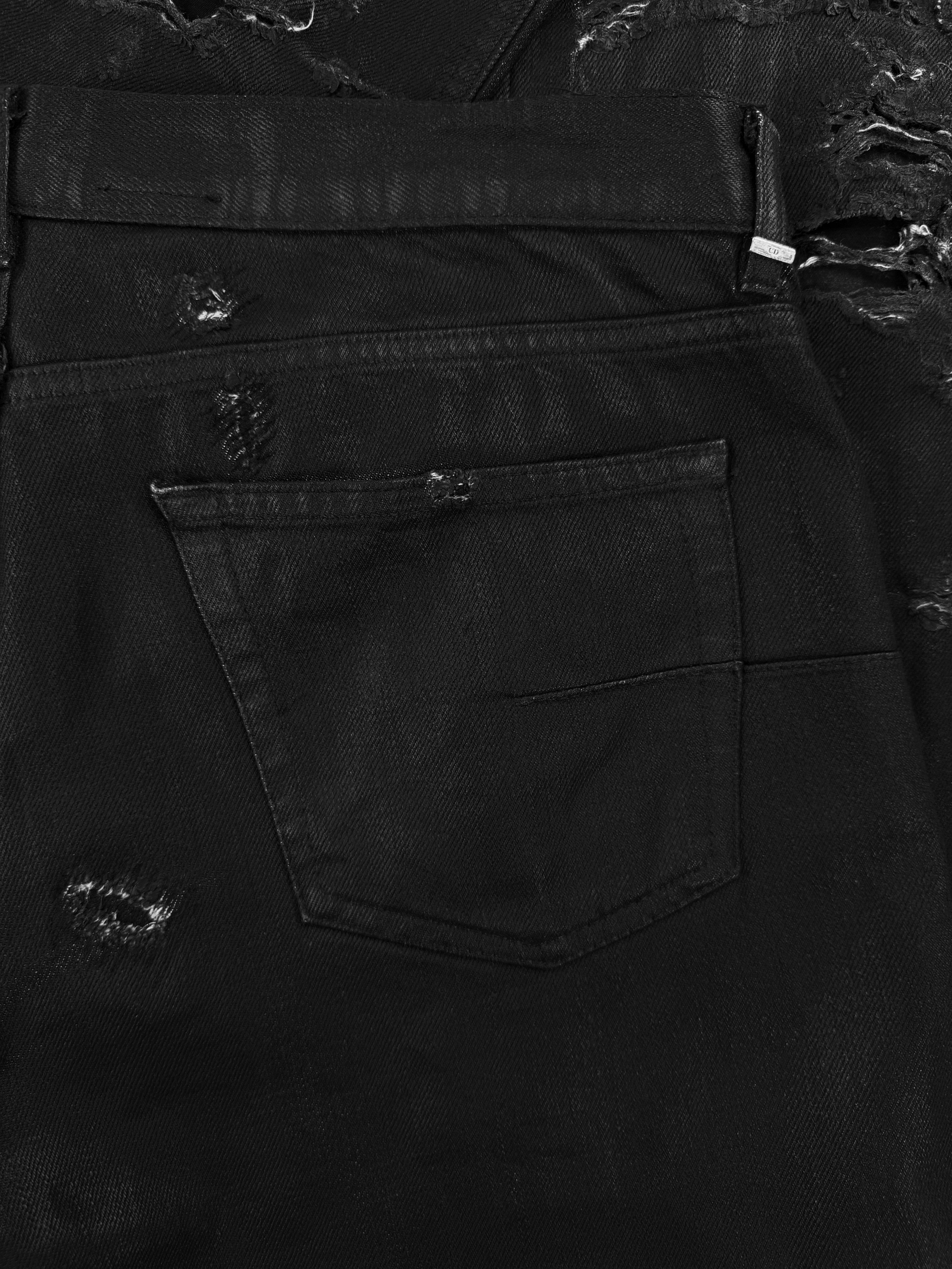 SS04 Dior Homme ‘Strip’ Unaltered Black Distressed Wax Denim Jeans