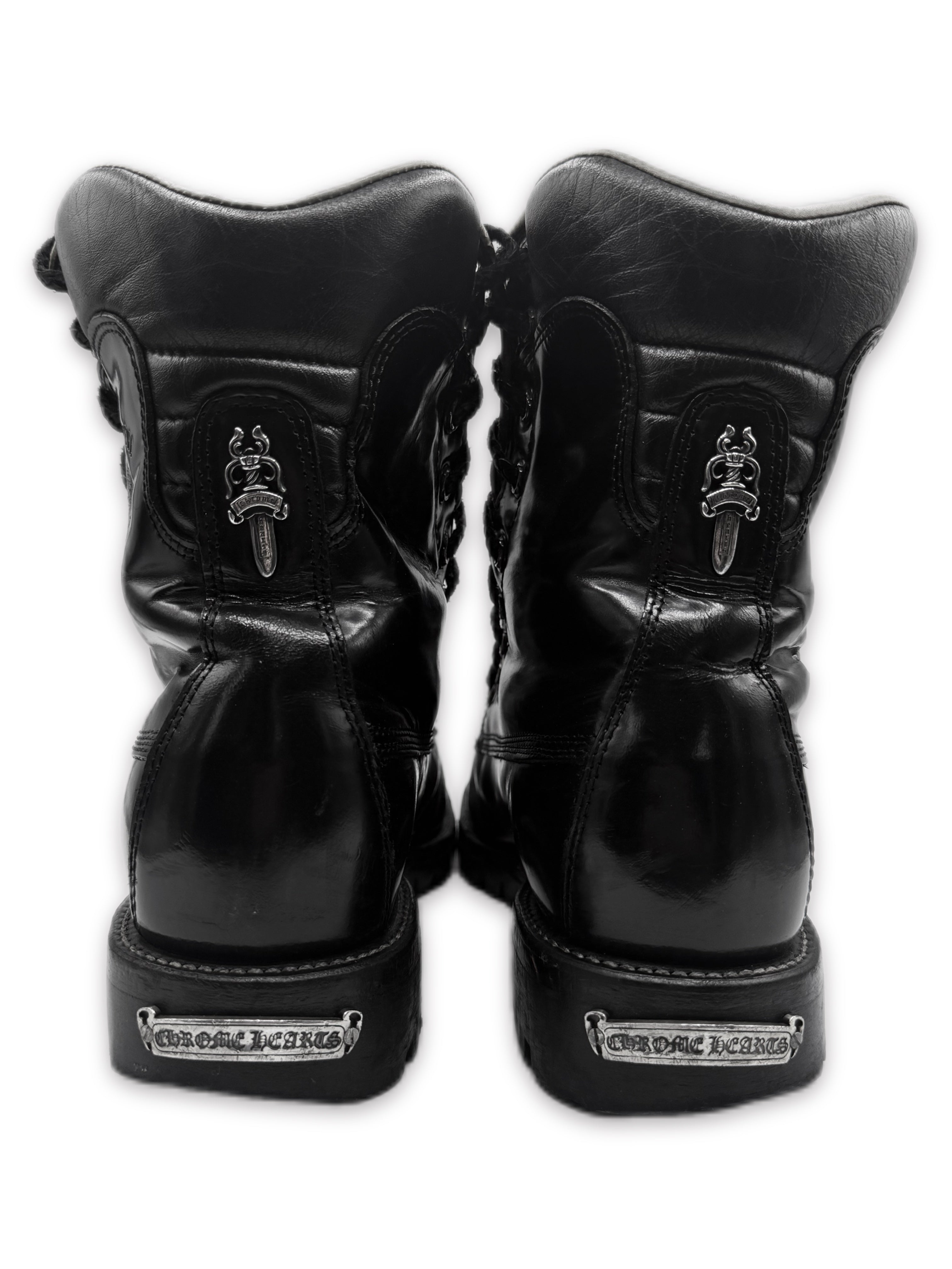 CHROME HEARTS X CHIPPEWA FIREMAN ZIP DAGGER PATENT LEATHER BOOTS